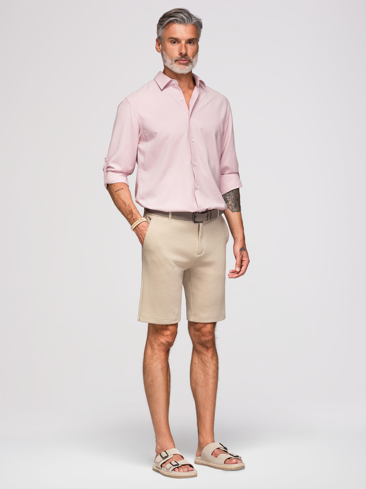 Ombre Men's SLIM FIT short shorts in melange structured knit - sand