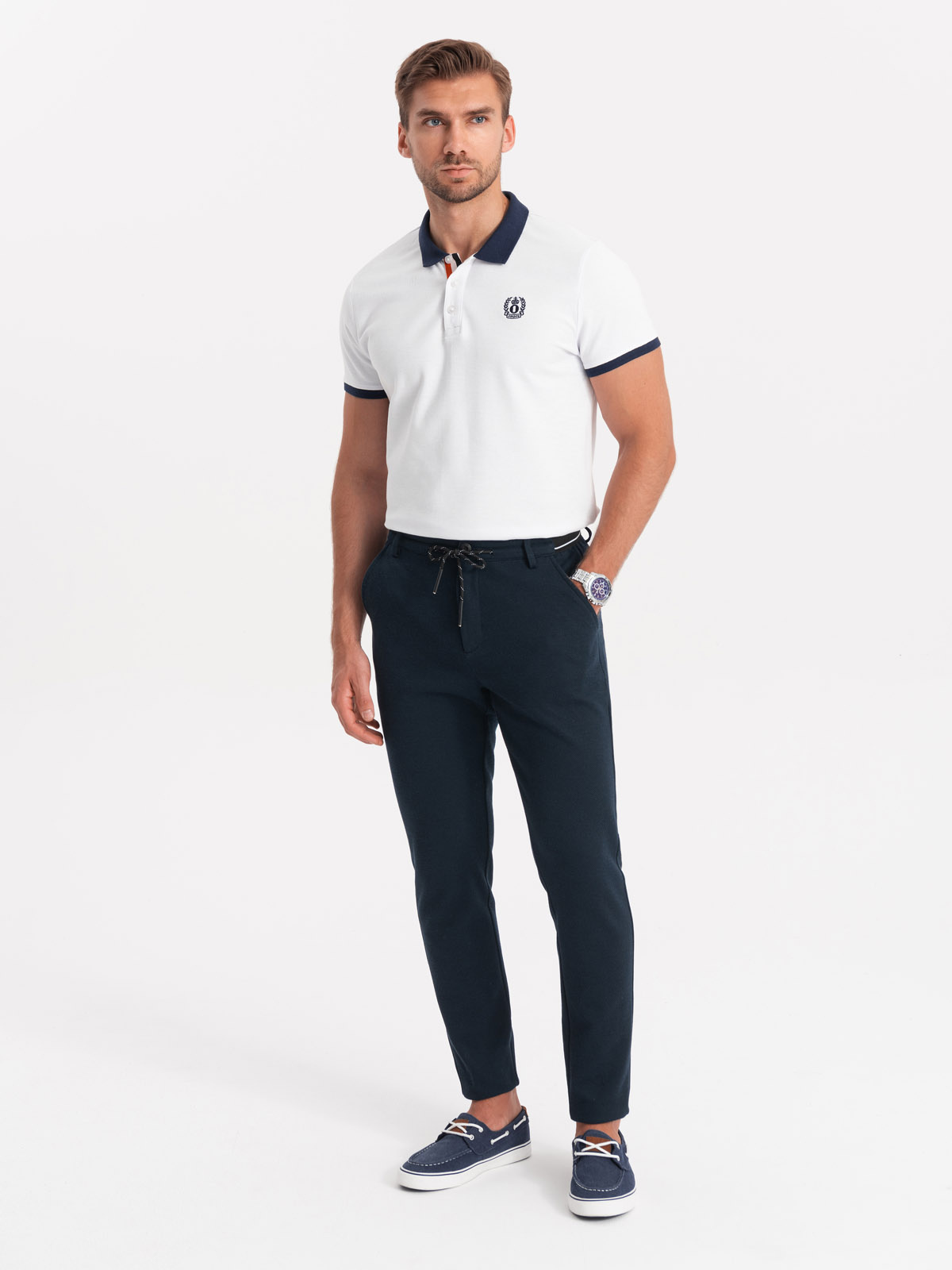 Ombre Men&#039;s knitted pants with elastic waistband - navy blue