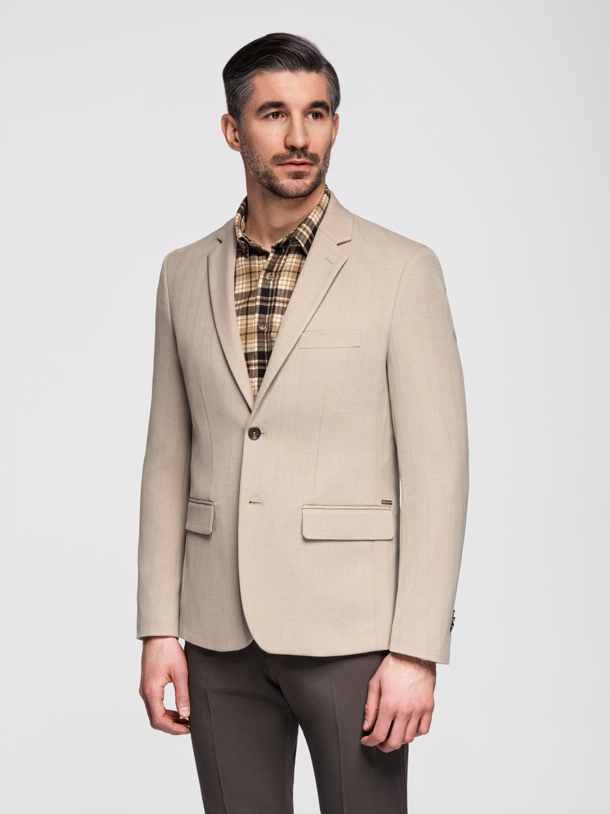 Ombre Elegant men's SLIM FIT jacket with rayon - beige