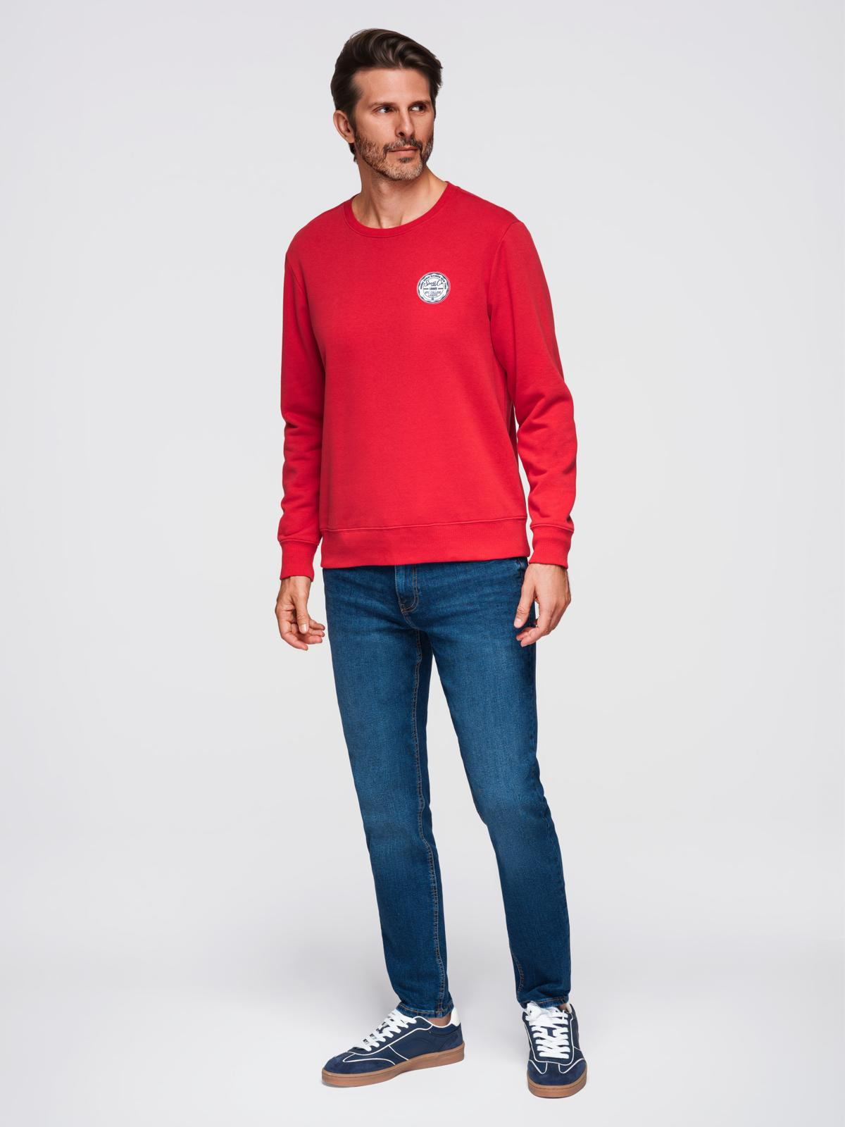Ombre Men&#039;s non-stretch sweatshirt with college style patch - red