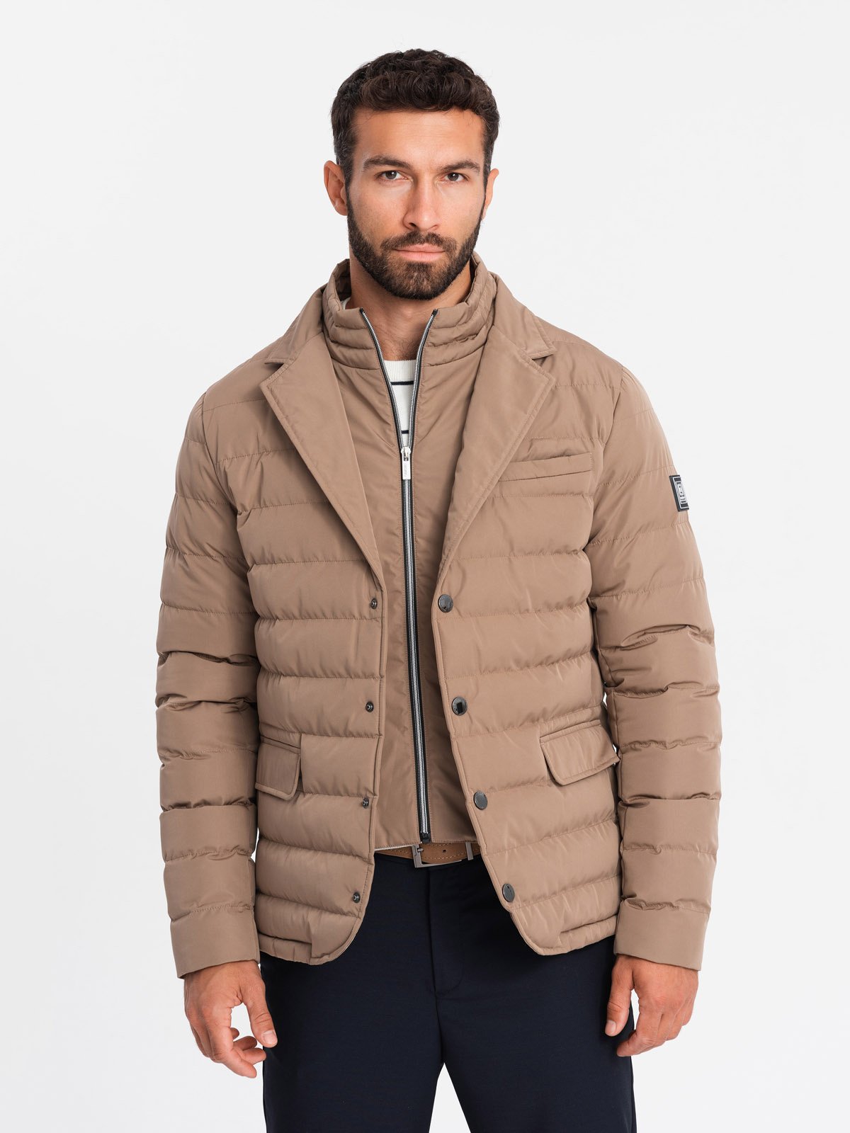 Ombre Men's quilted jacket with jacket cut - beige