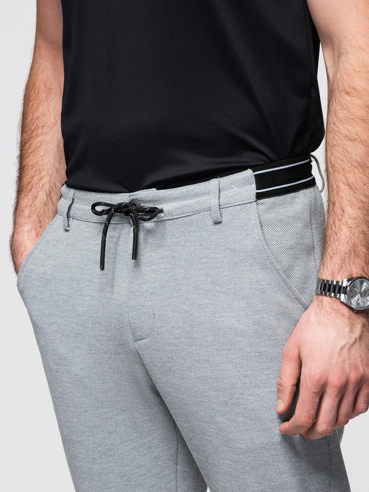 Ombre Men's knitted pants with elastic waistband - light grey