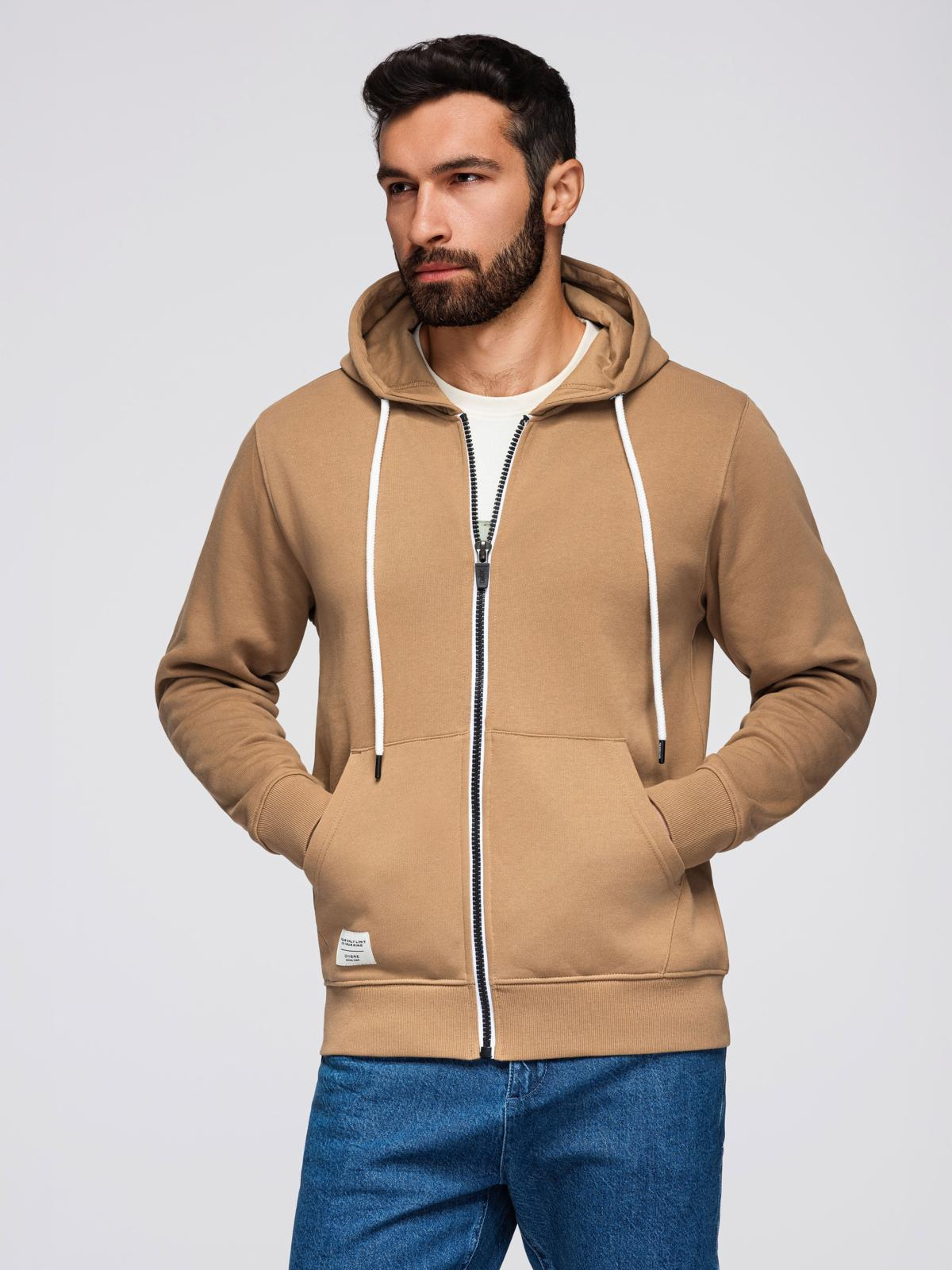 Ombre BASIC men&#039;s unbuttoned hooded sweatshirt - brown