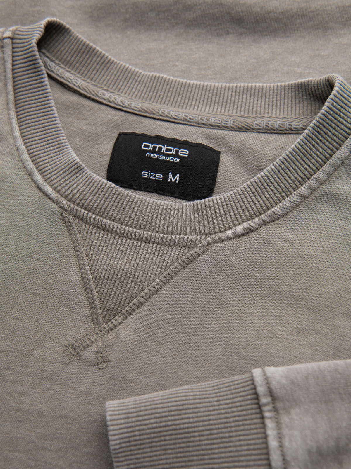 Ombre Washed men&#039;s sweatshirt with decorative stitching at the neckline - beige