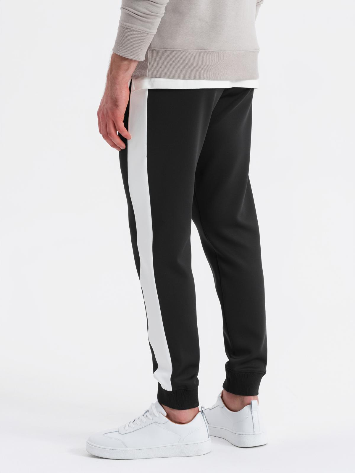 Ombre Men's sweatpants joggers with contrasting stripes - black
