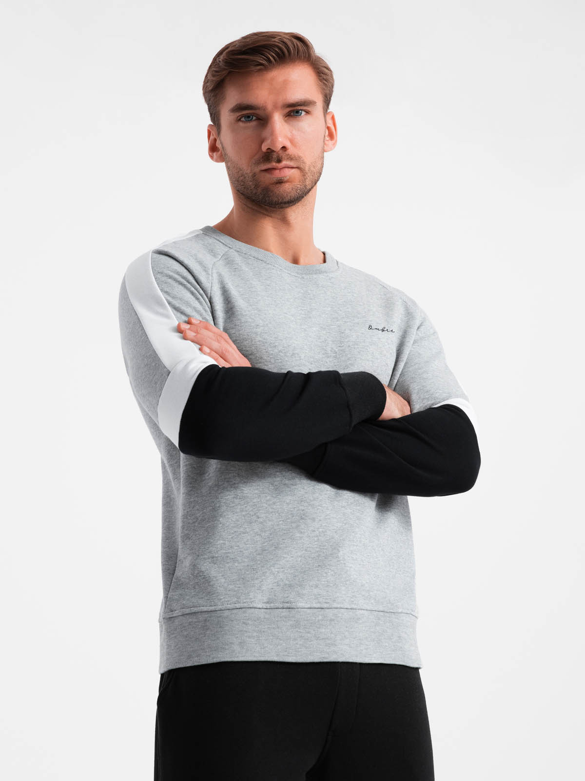 Ombre Tri-color men's sweatshirt with raglan sleeves - gray