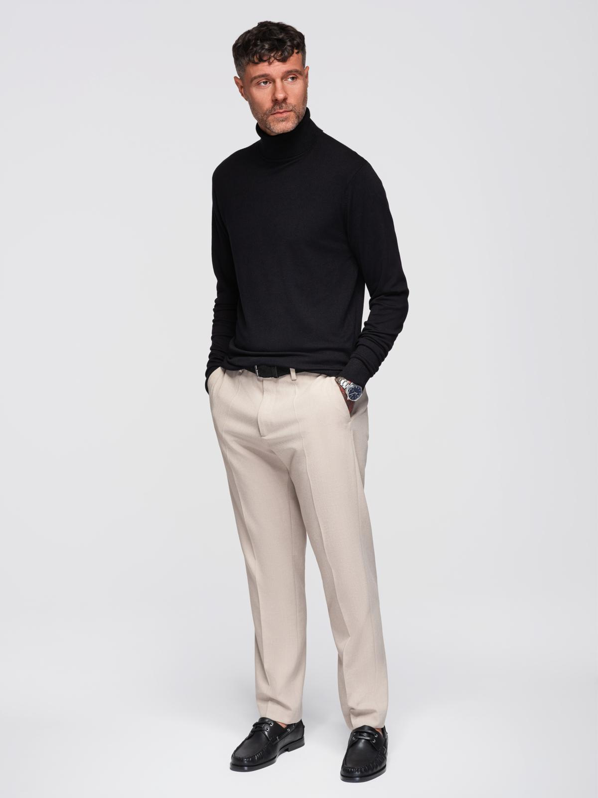 Ombre Men&#039;s knitted fitted turtleneck with viscose - black