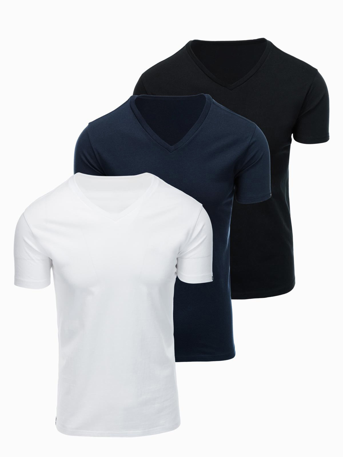 Ombre BASIC men's V-neck cotton t-shirt set - black/white/blue
