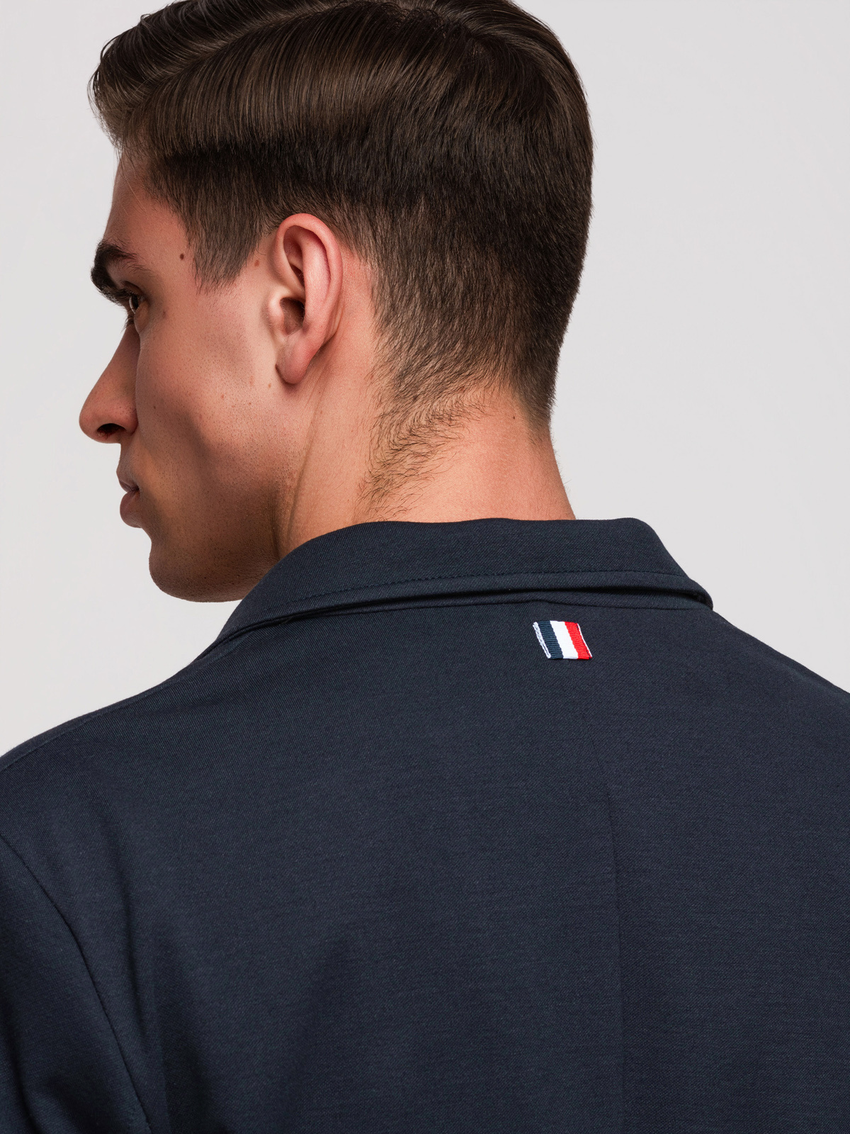 Ombre Men's SLIM knit jacket with subtle texture - navy blue