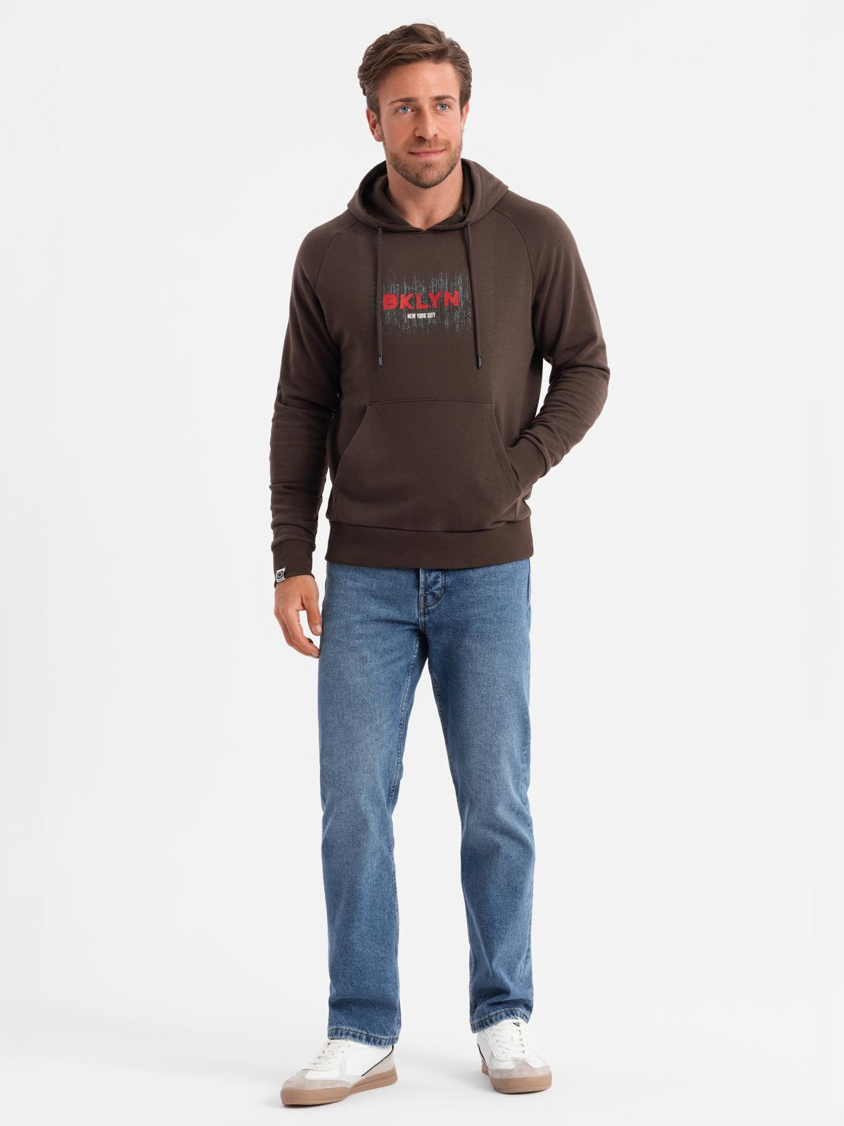 Ombre Men&#039;s Classic Printed Kangaroo Sweatshirt - Dark Brown