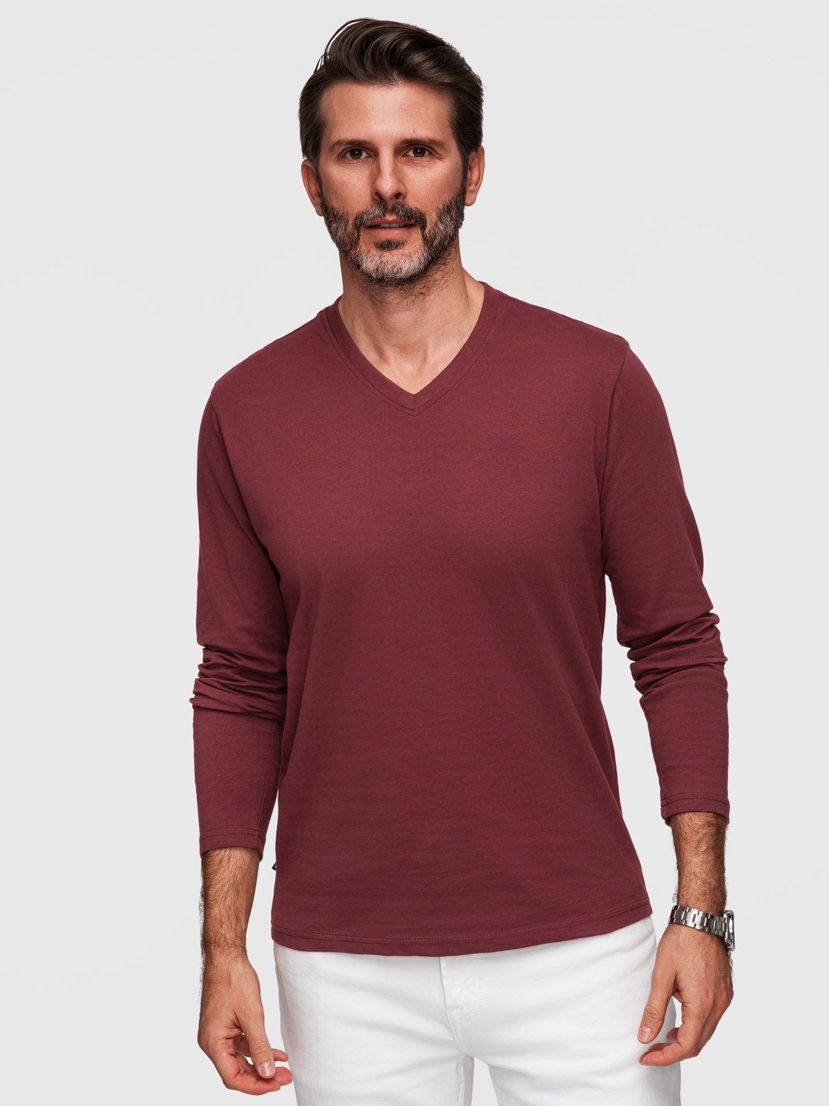 Ombre Men's unprinted longsleeve with a crew neckline - maroon