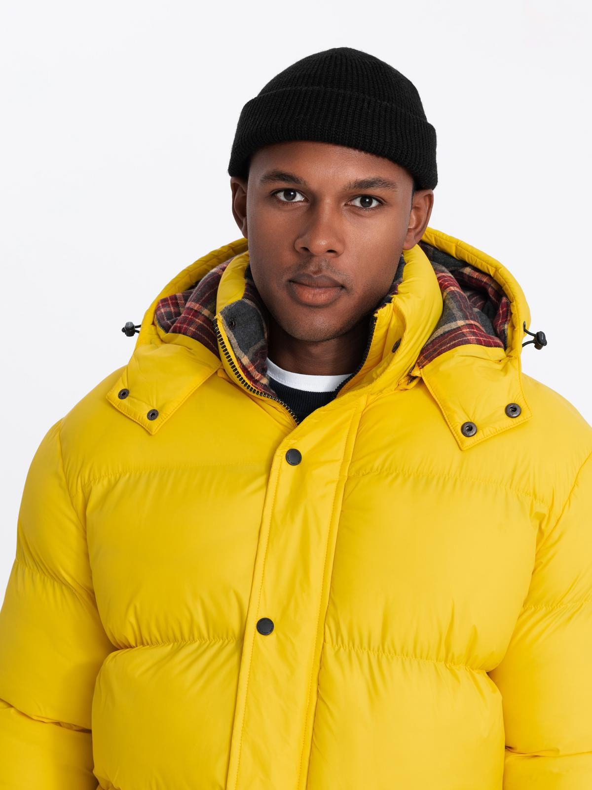 Ombre Men&#039;s puffer jacket with check lining - yellow