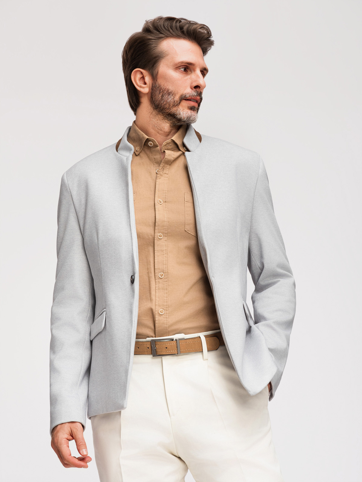 Ombre Men's melange rayon jacket with stand-up collar - grey melange