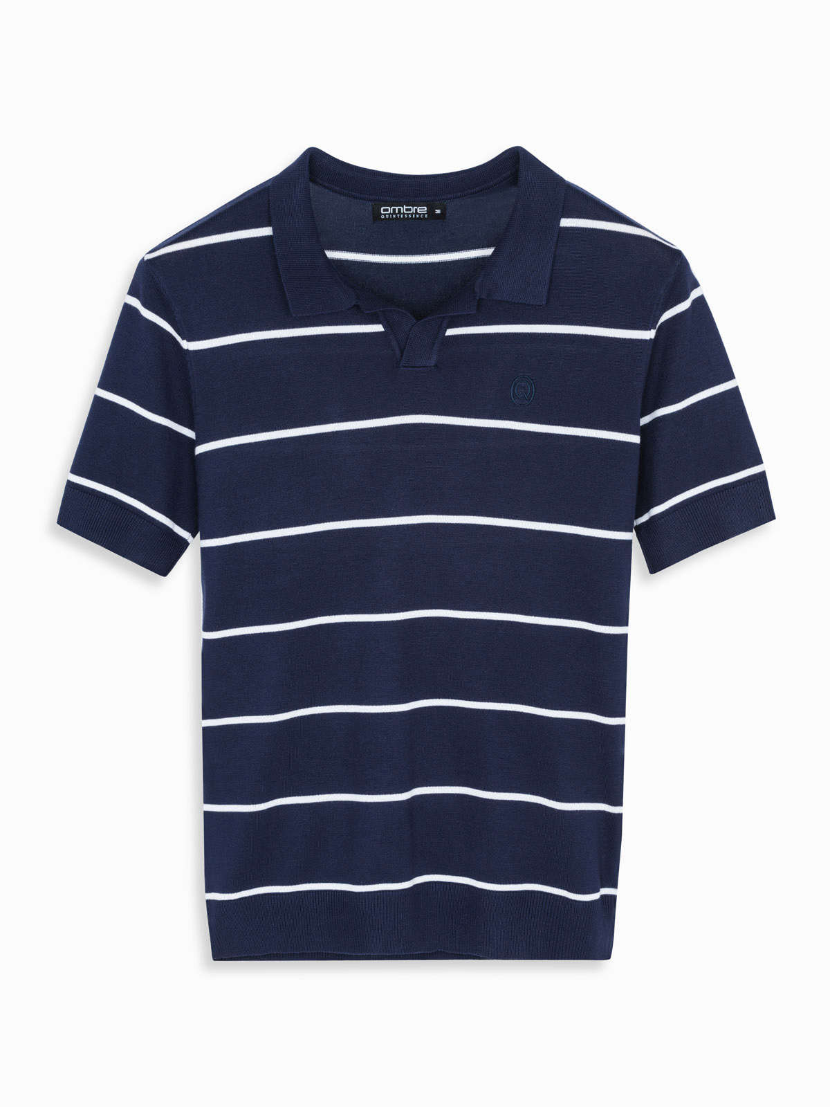 Ombre Men's horizontal striped polo shirt with viscose - navy blue and white