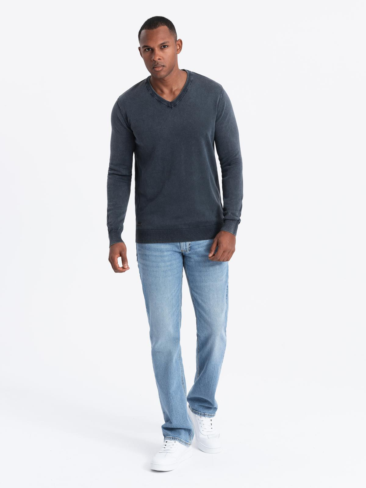 Ombre Washed men&#039;s sweater with v-neck - navy blue
