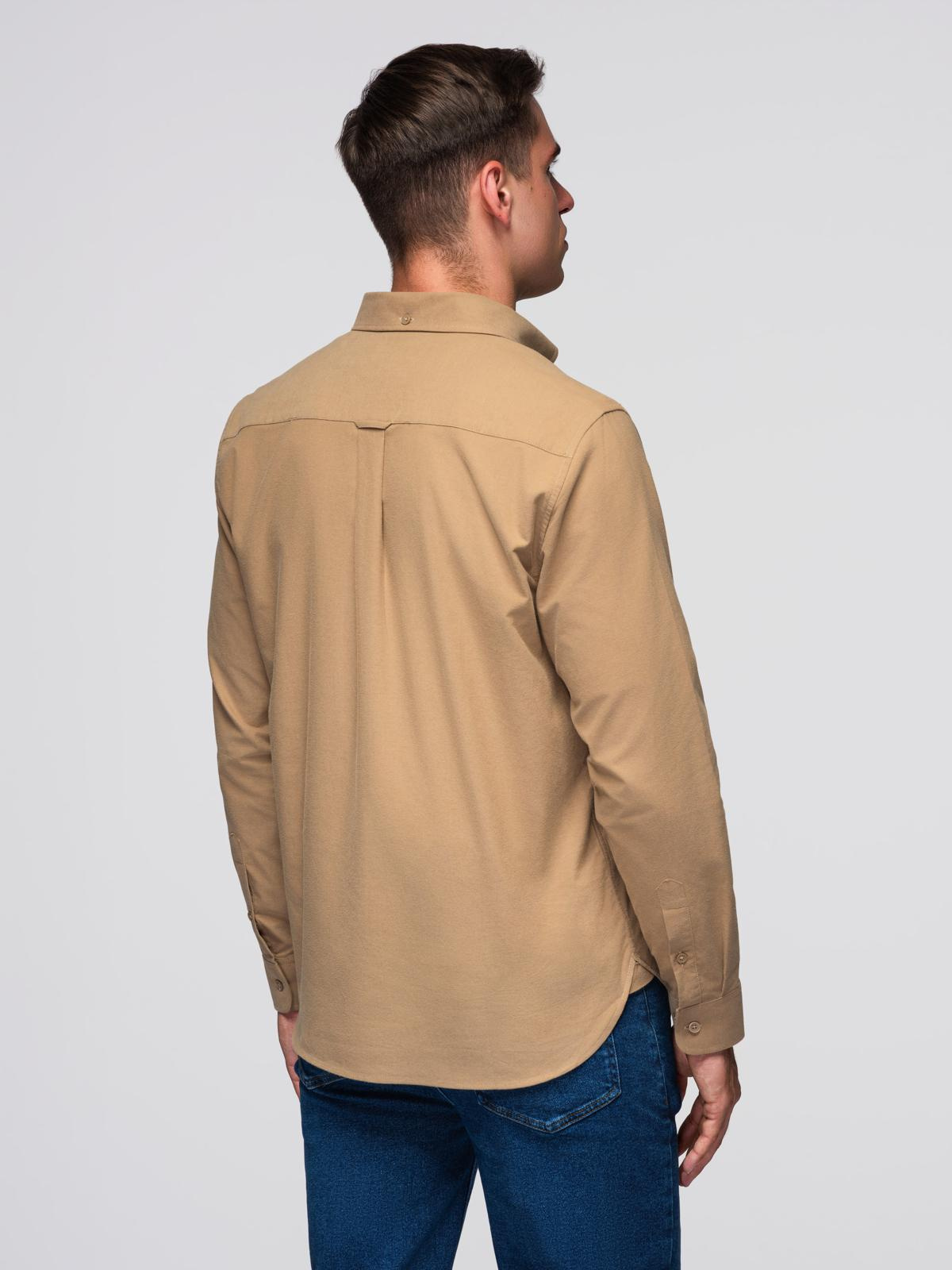 Ombre Men&#039;s REGULAR FIT cotton shirt with pocket - light brown