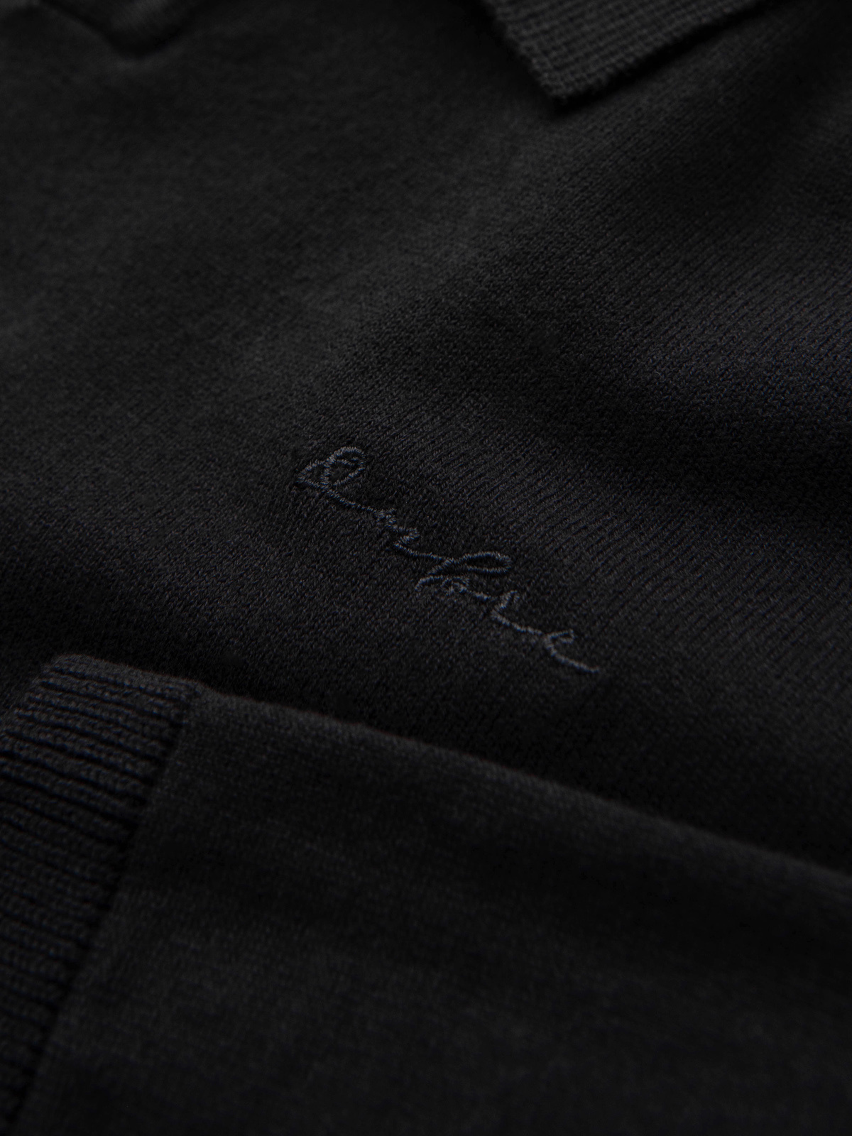 Ombre Men's polo sweater with embroidery on chest - black