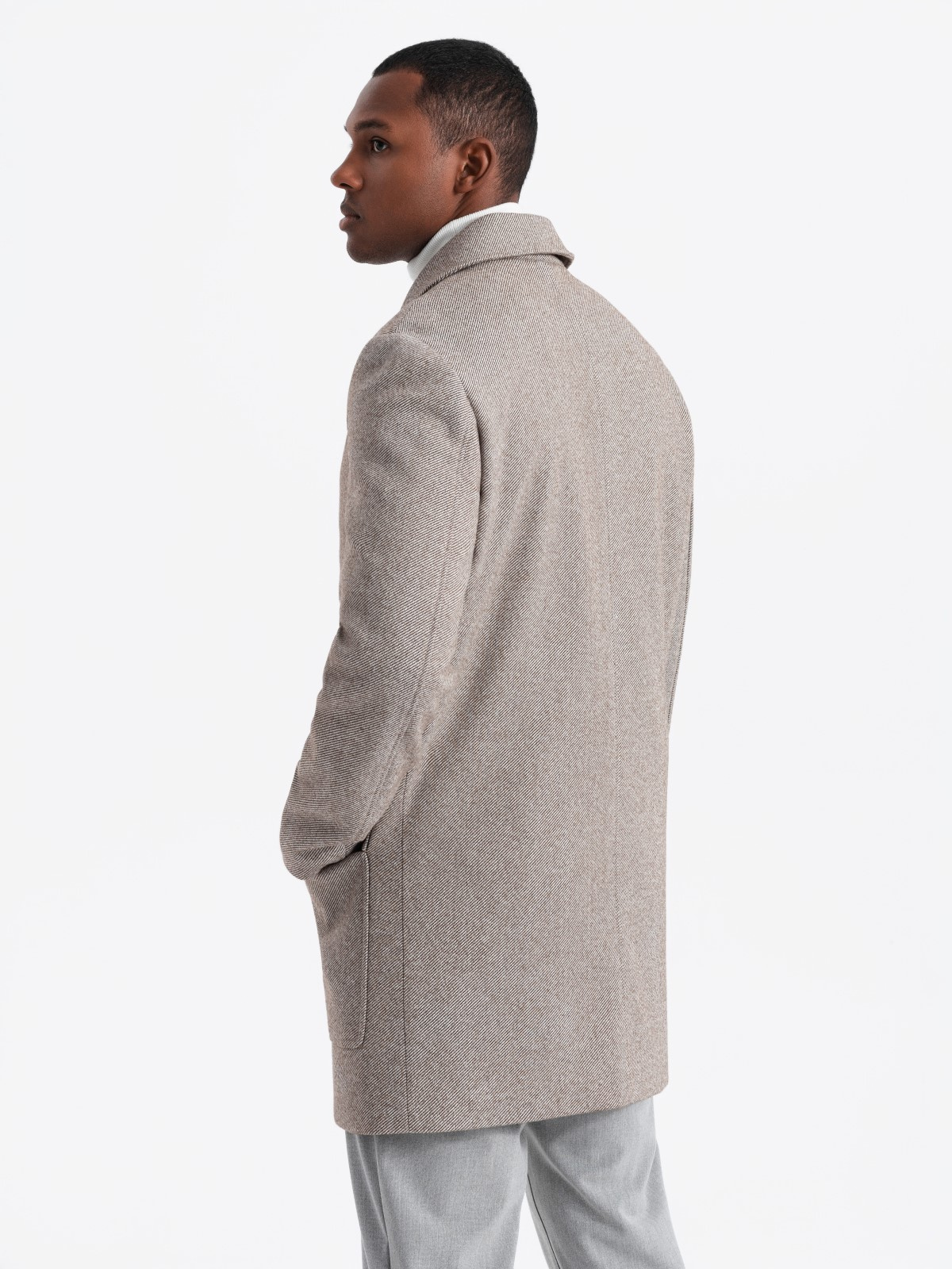Ombre Single-breasted patterned men&#039;s coat with pockets - ash