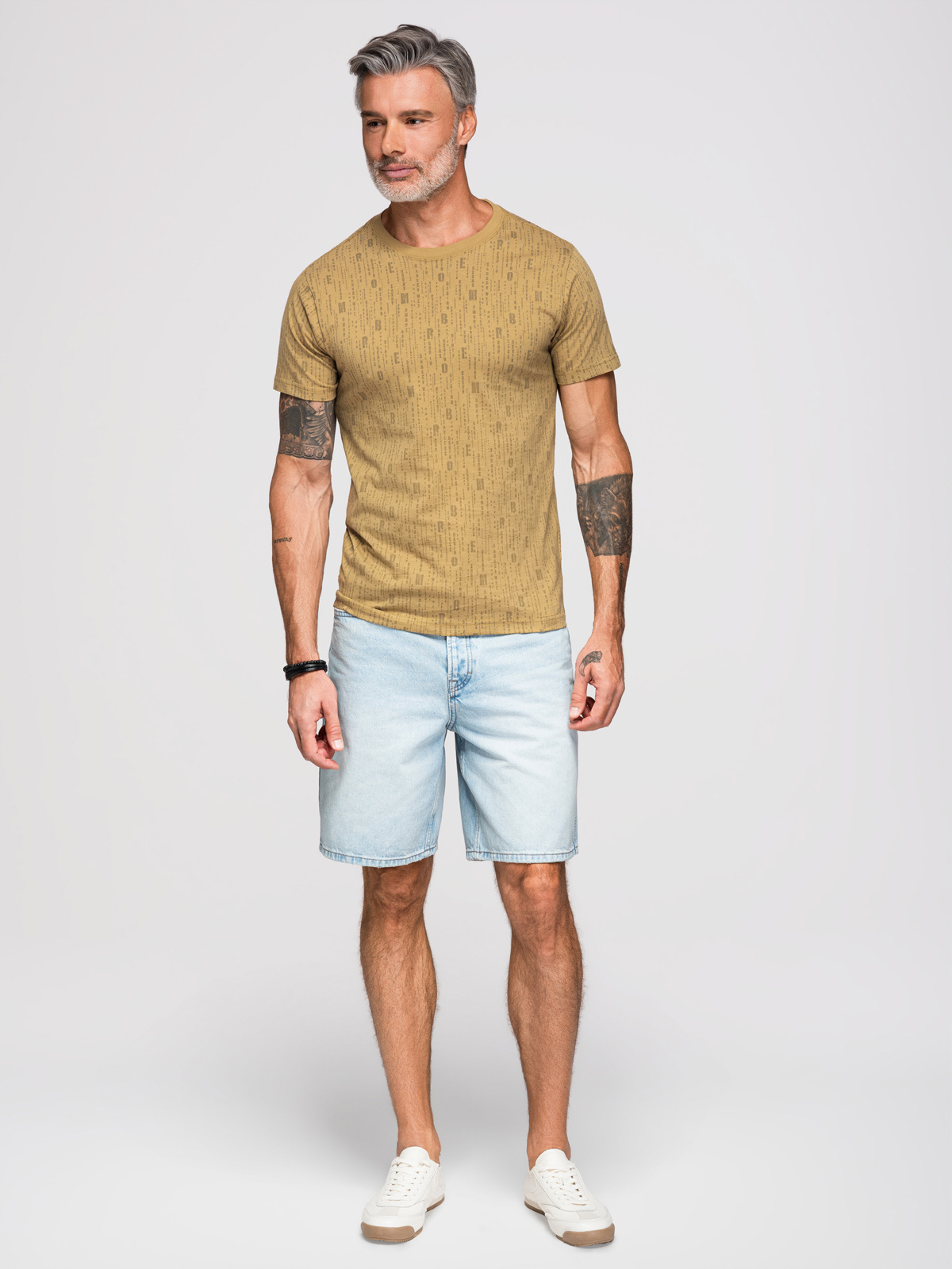 Ombre Printed cotton T-shirt with round neckline - dark olive