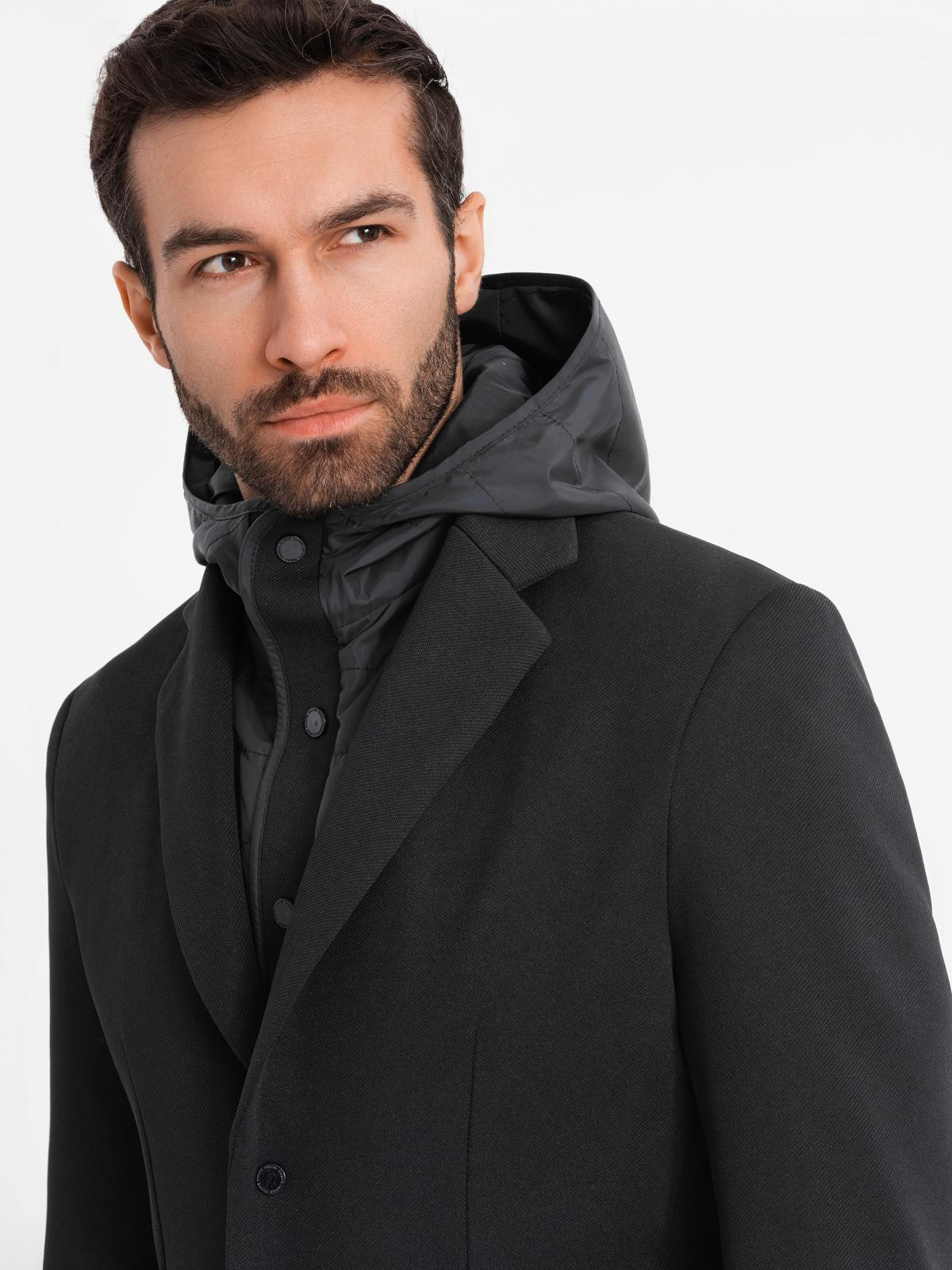 Ombre Men's jacket with high collar and hood - black