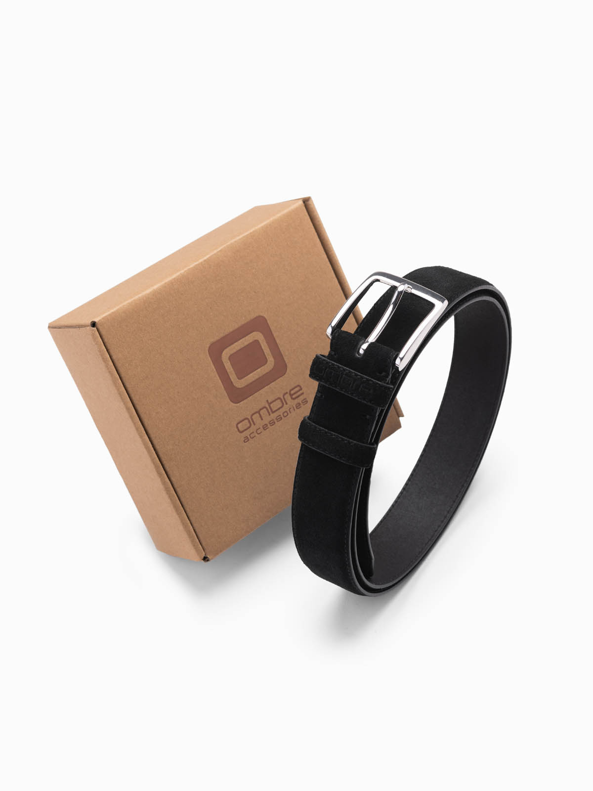 Ombre Unicolored men's natural suede belt - black
