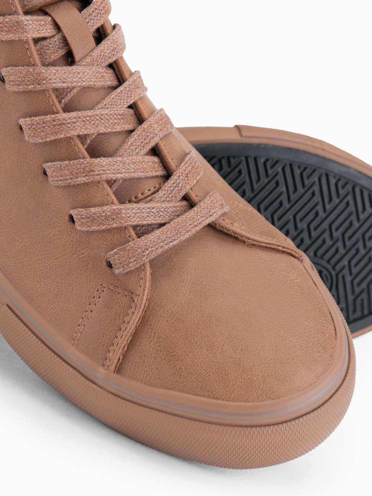 Ombre Men's high-top sneakers with matte texture and embossed logo - light brown