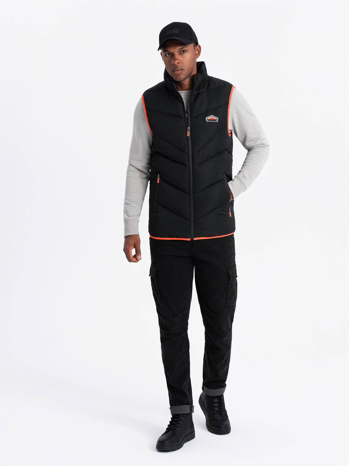Ombre Men's quilted sleeveless jacket with neon accents - black
