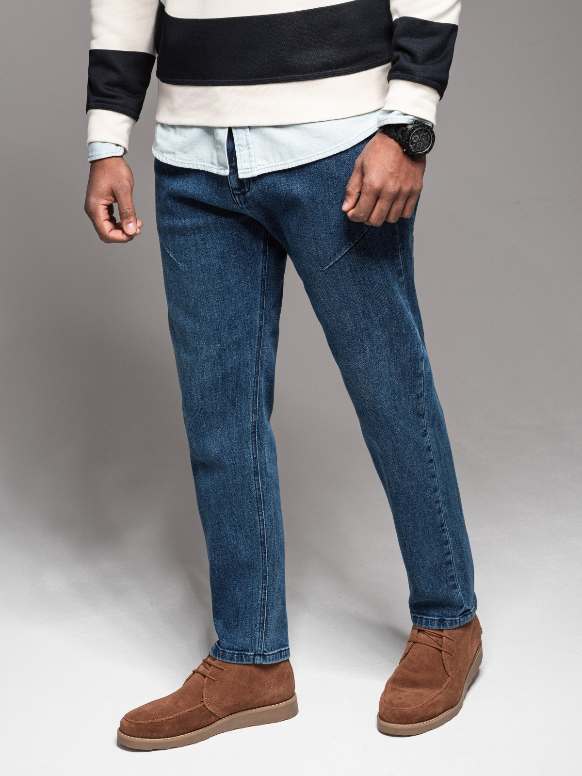 Ombre Men&#039;s CARROT FIT denim pants with decorative darts - dark blue