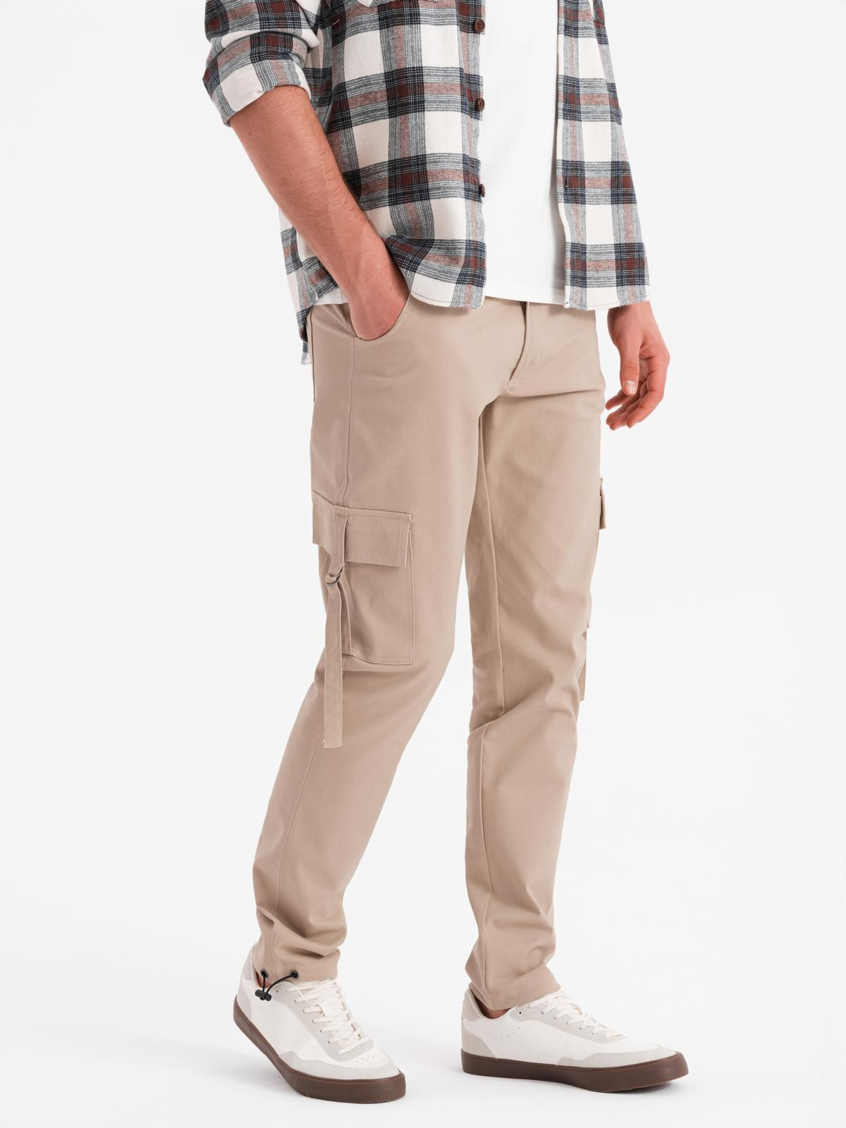 Ombre Men's STRAIGHT LEG cargo pants with striped pockets - sand