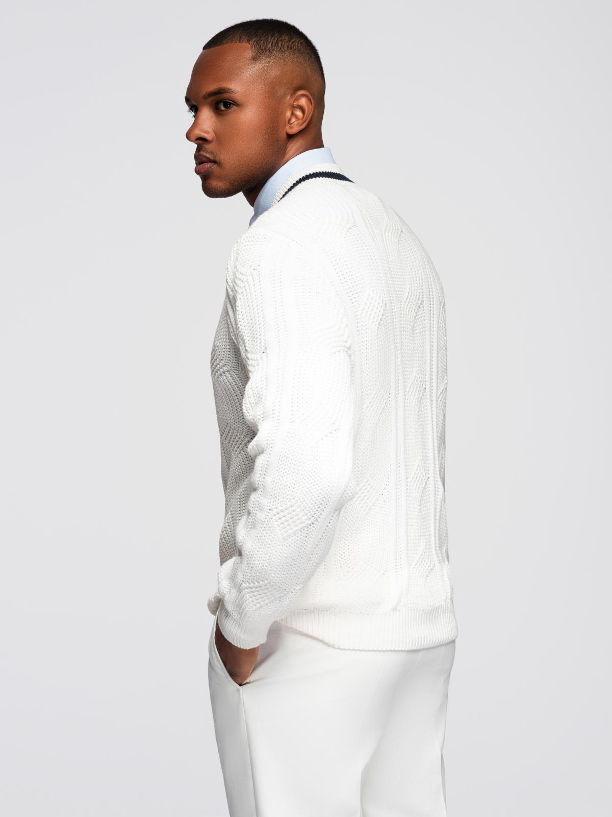 Ombre Men's plaid sweater with crew neckline - white