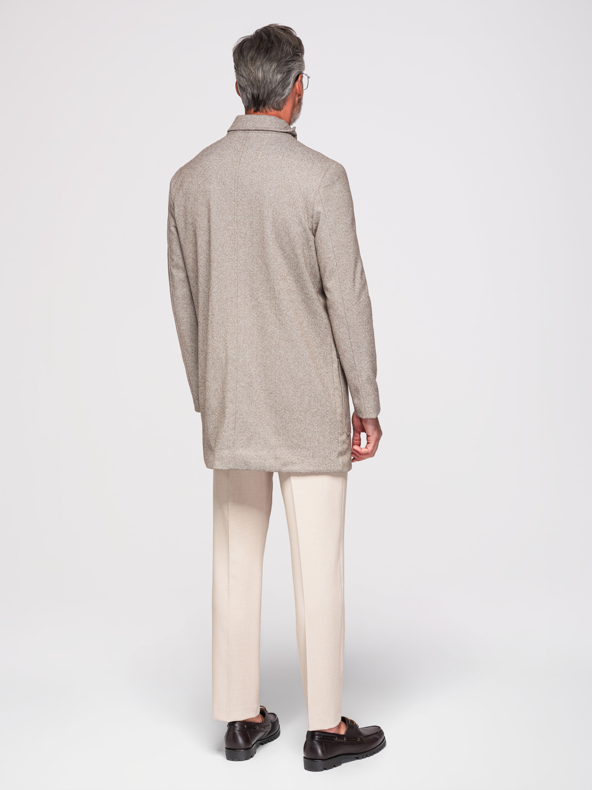 Ombre Single-breasted patterned men's coat with pockets - ash