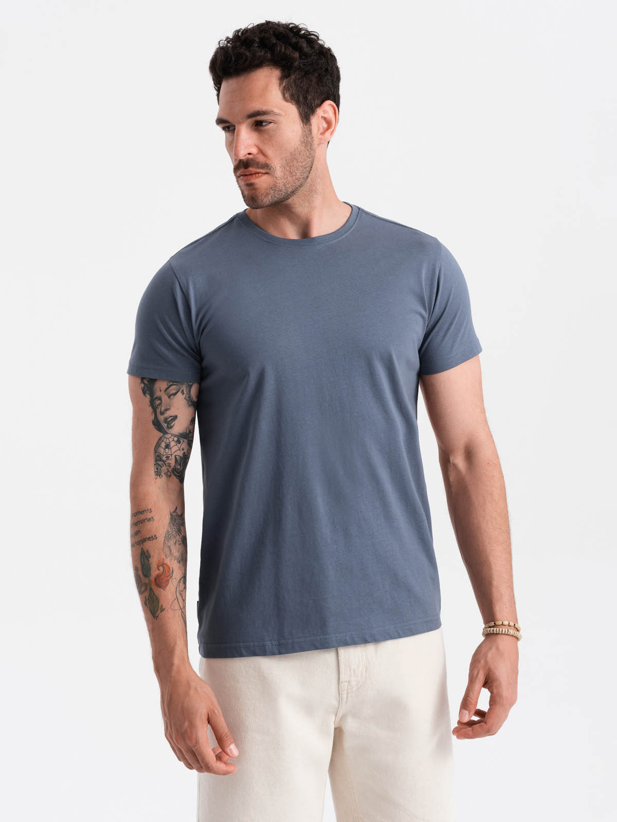 Ombre BASIC men's classic cotton T-shirt - dark blue