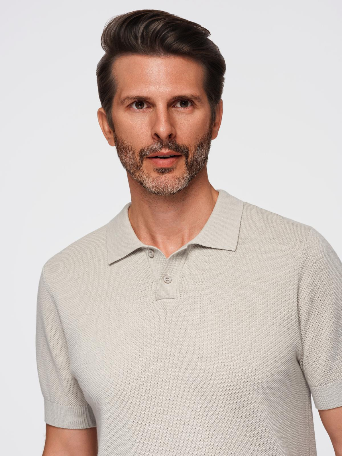 Ombre Men's cotton structured knit polo shirt - beige