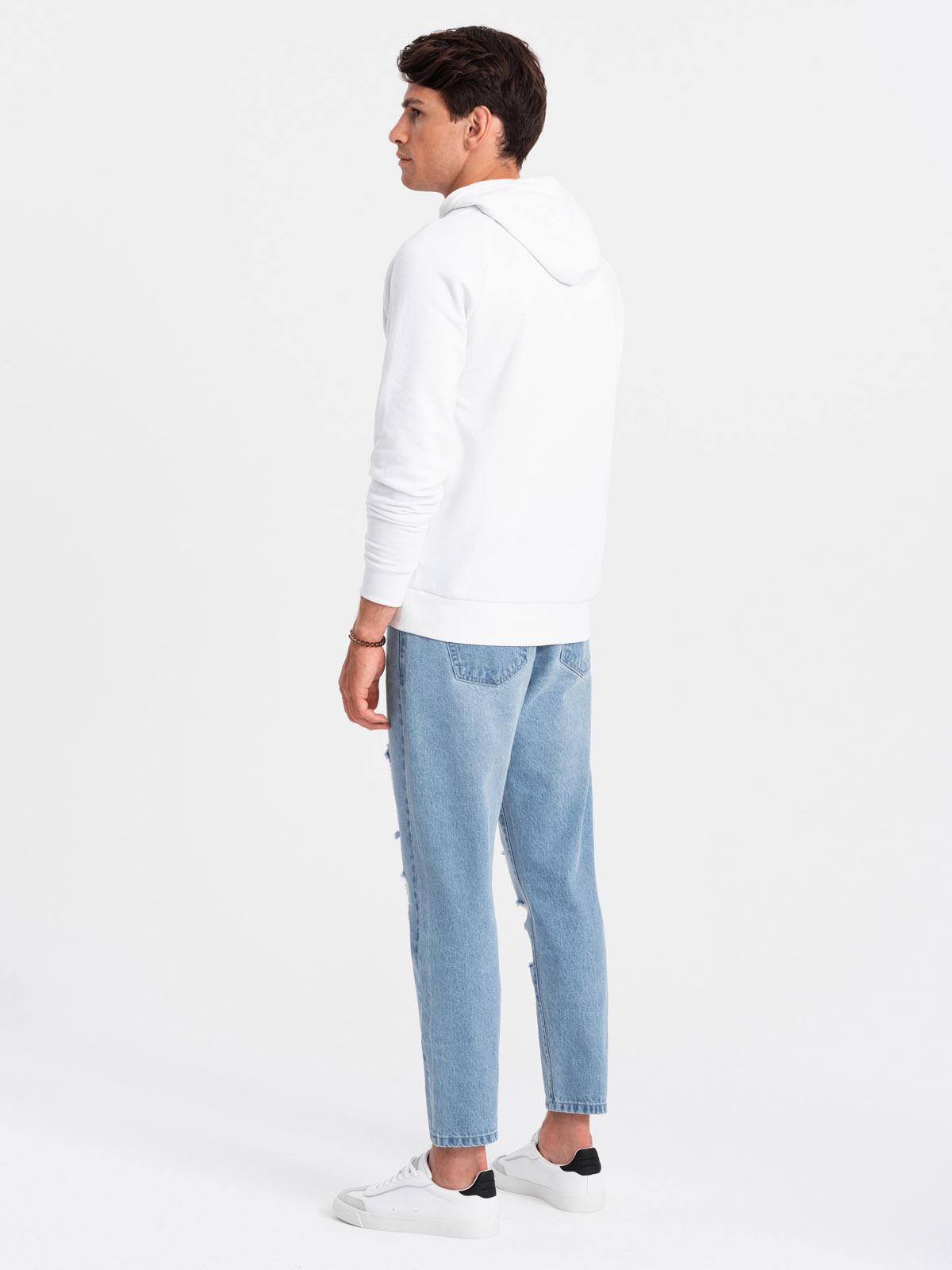 Ombre Men&#039;s TAPERED FIT denim pants with holes - light blue