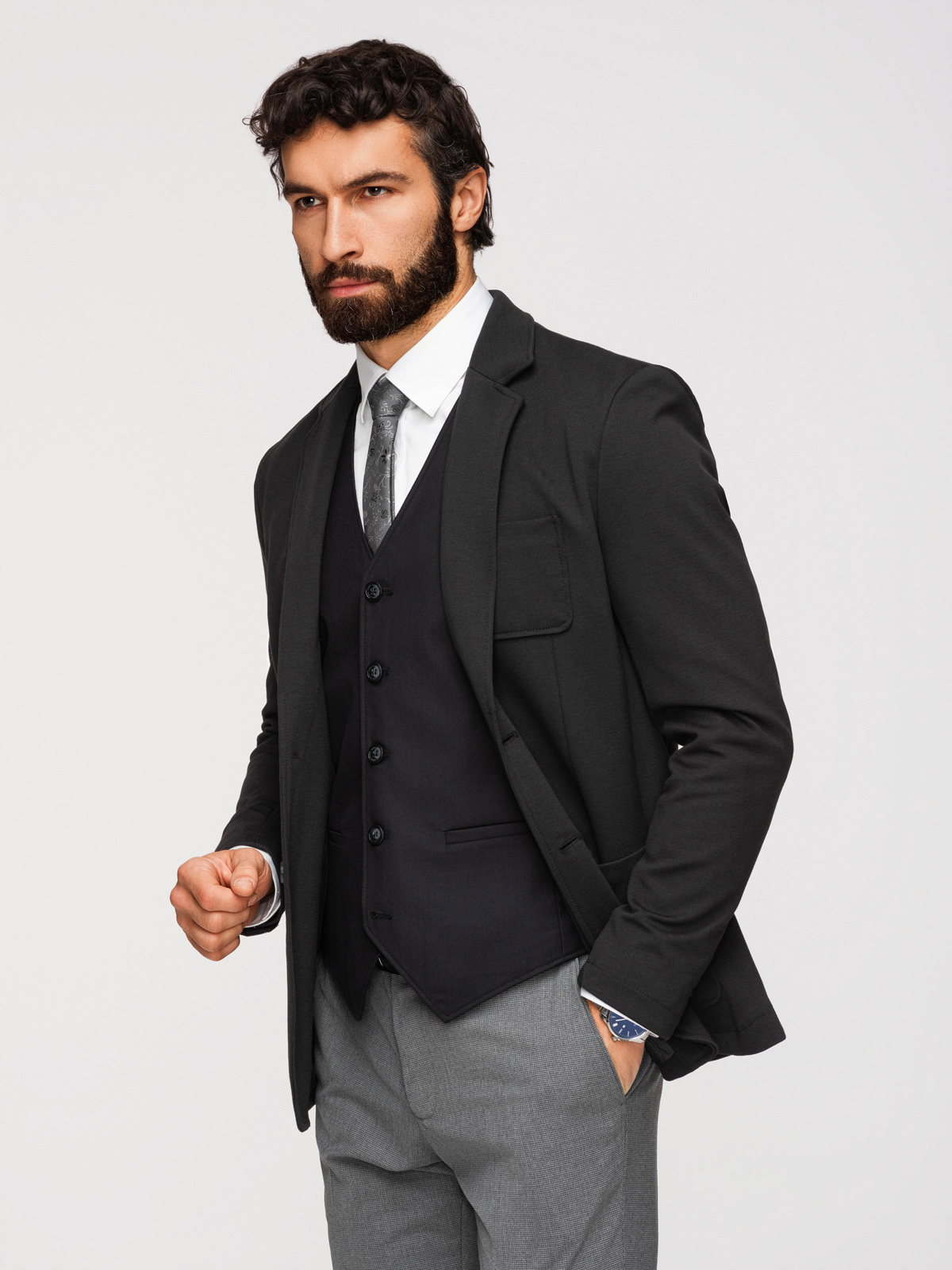 Ombre Men's SLIM knit jacket with subtle texture - black
