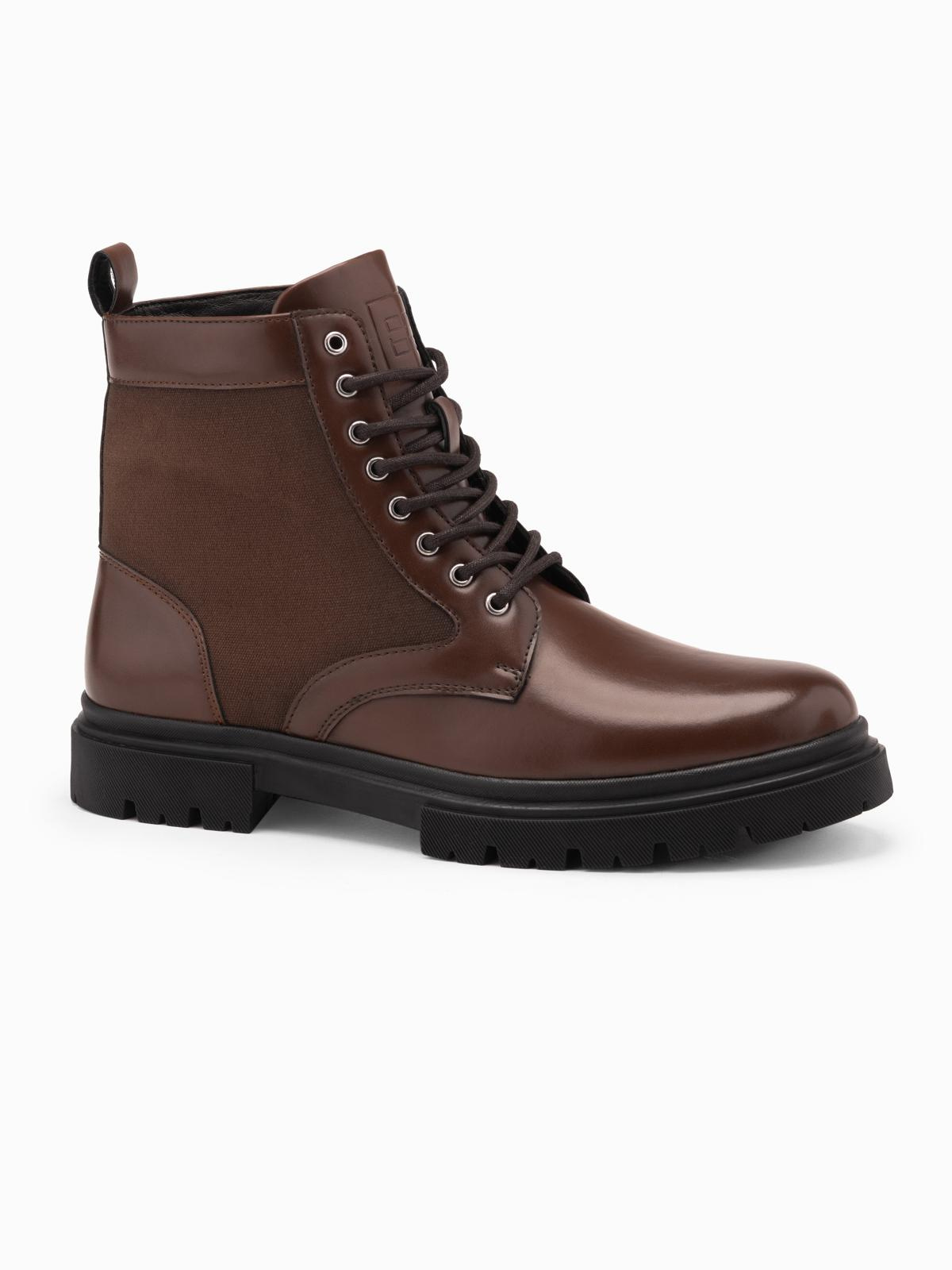 Ombre Men&#039;s trapper boots with high upper made of combined materials - dark brown