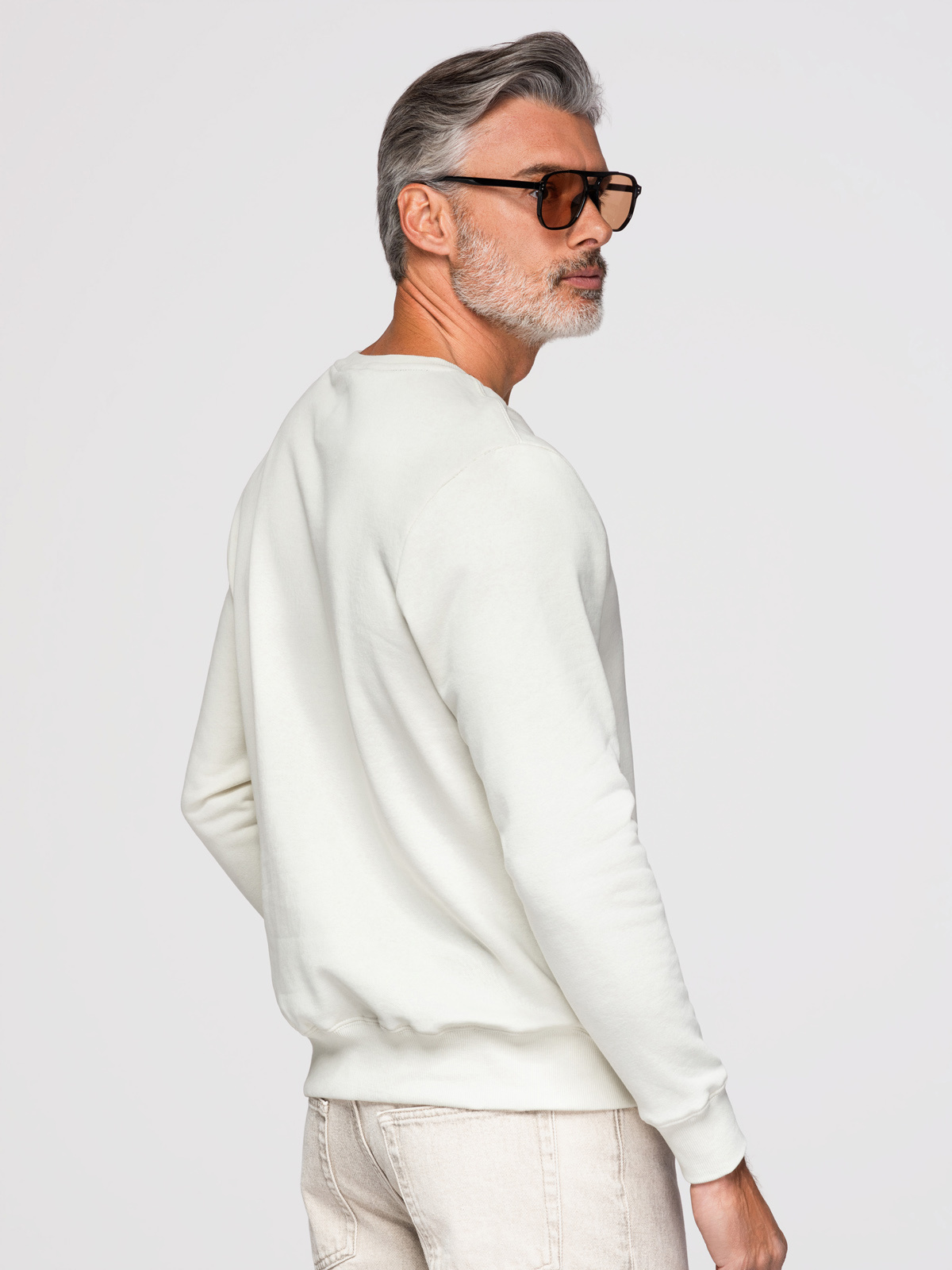Ombre Men's non-stretch sweatshirt with metal pin - cream