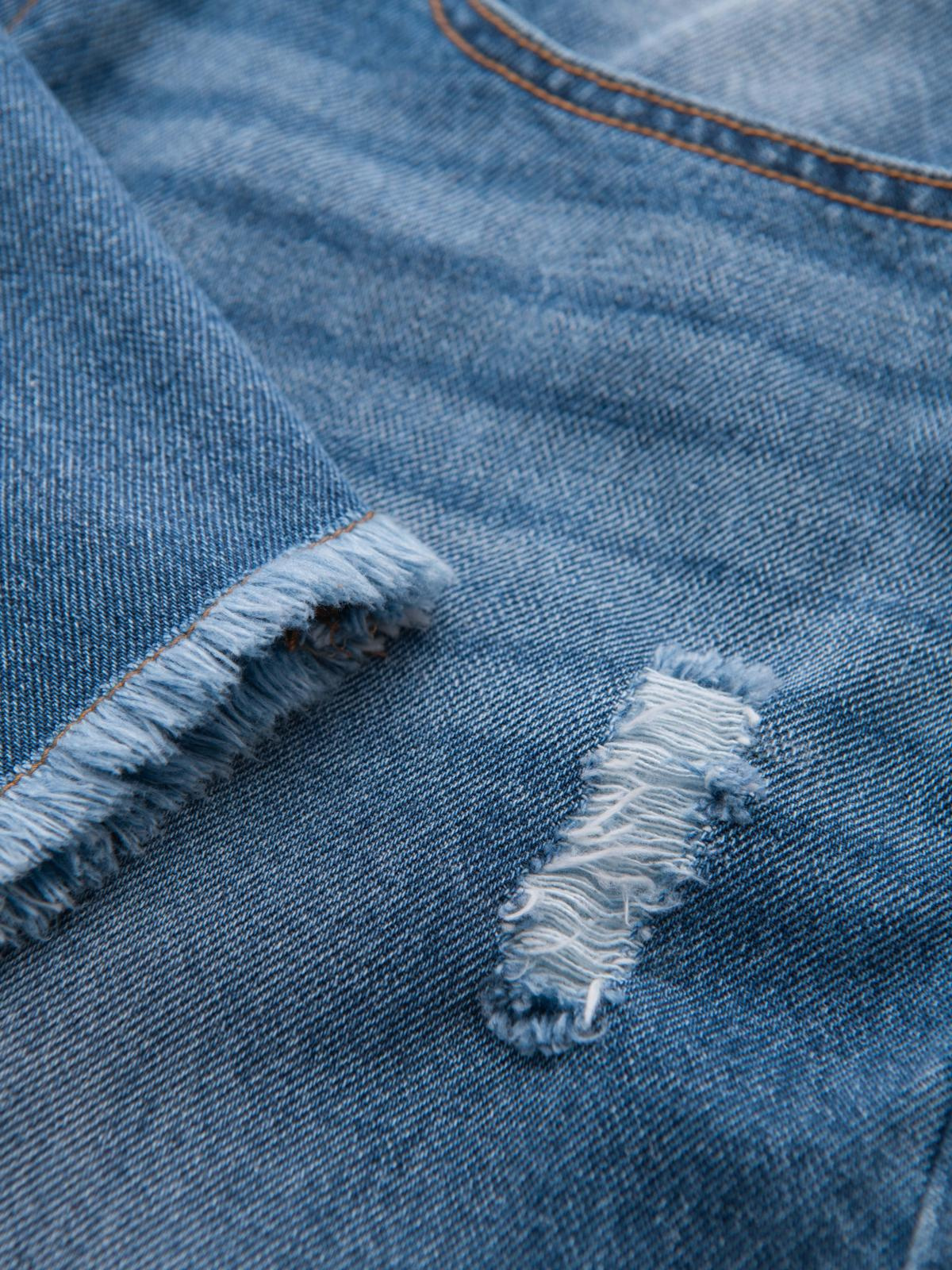 Ombre Men's short denim shorts with rips and holes - blue