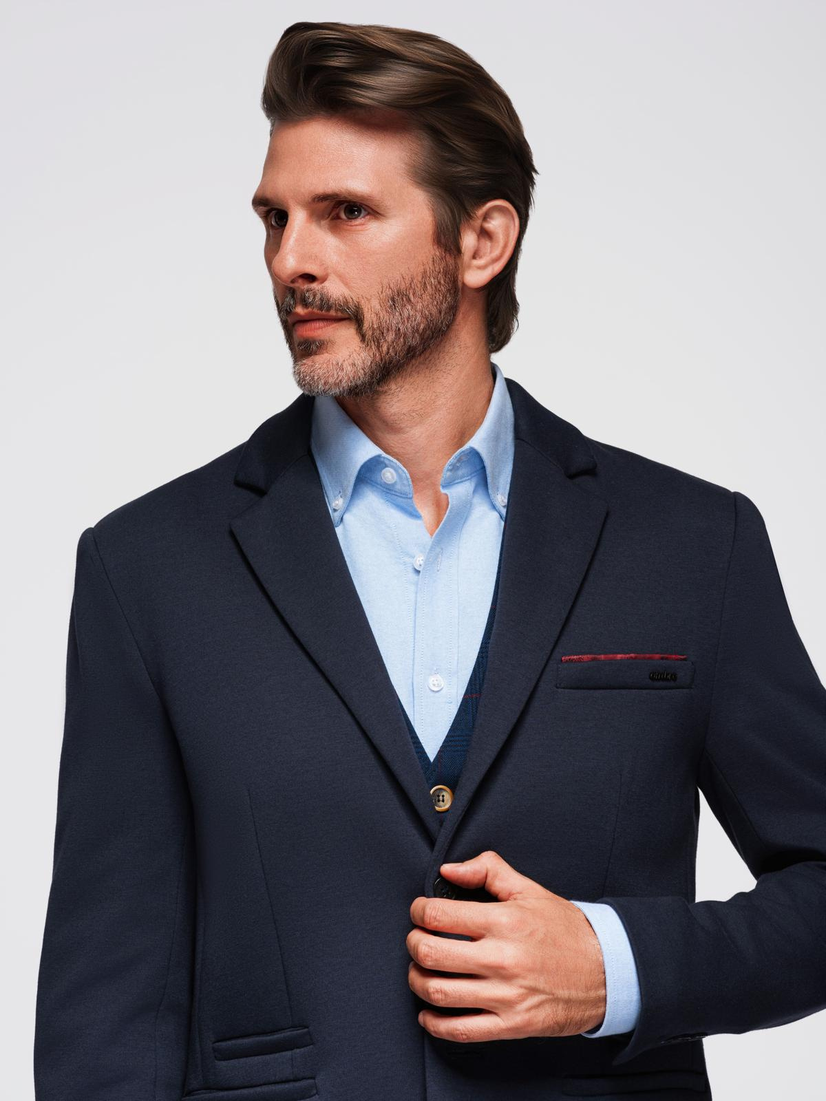 Ombre Men's knitted jacket with a fitted cut - navy blue