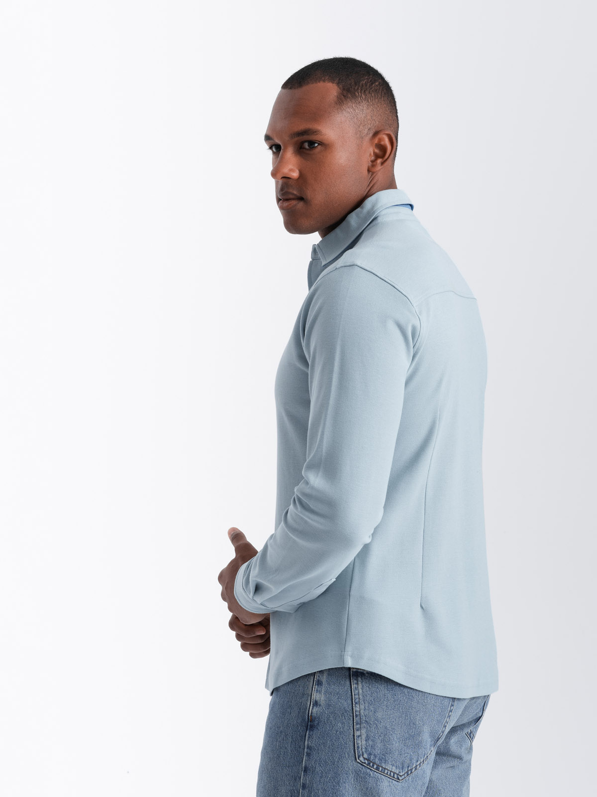Ombre Men&#039;s long sleeve knitted SLIM FIT shirt - blue