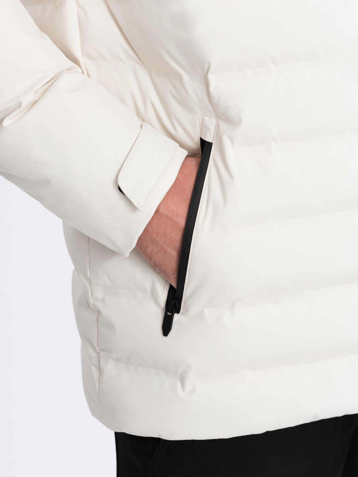 Ombre Men's winter jacket with detachable hood - cream