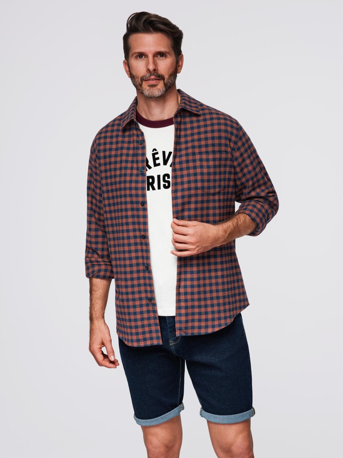 Ombre Men's checkered flannel shirt - navy blue and black