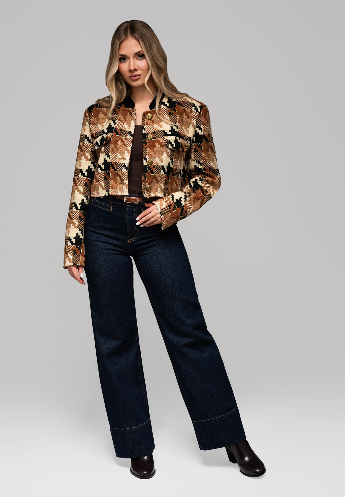 Edoti Women's short stand-up jacket with wool OW-BLZB-0103 v1