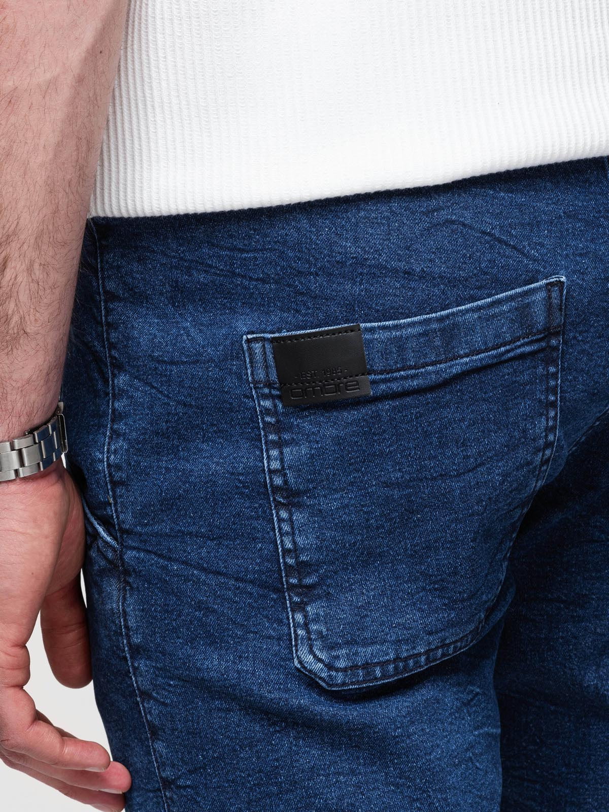 Ombre Men's denim shorts with rolled up leg - dark blue