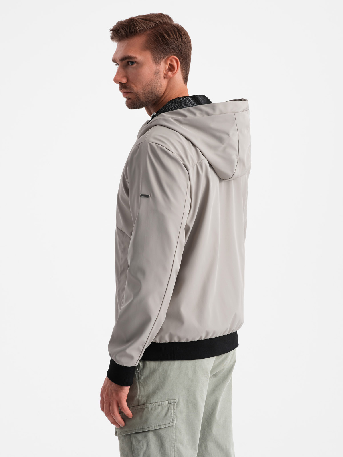Ombre Men&#039;s lightweight jacket with mesh lining and hood - grey