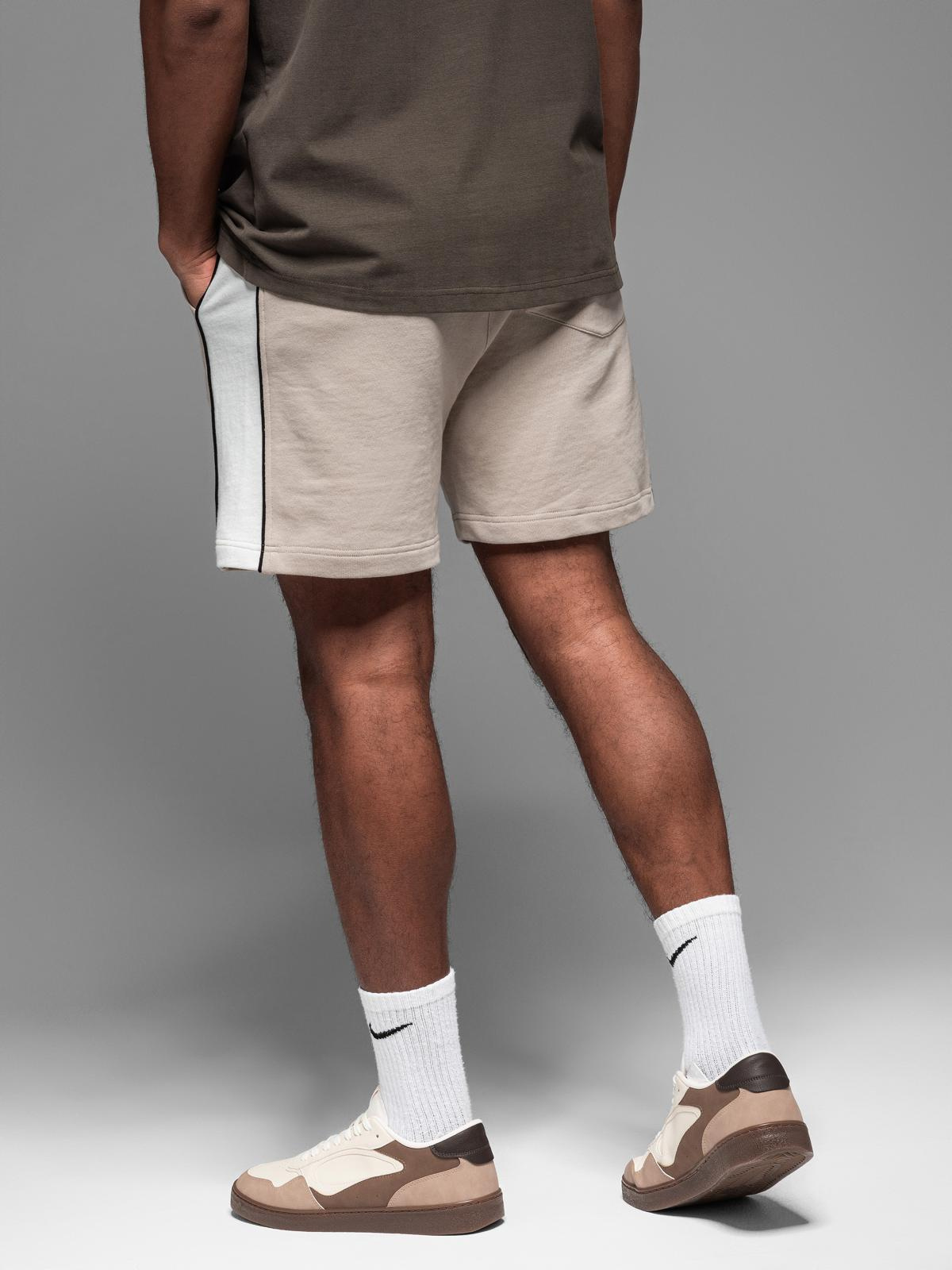 Ombre Men's short sweat shorts with wide stripes - beige