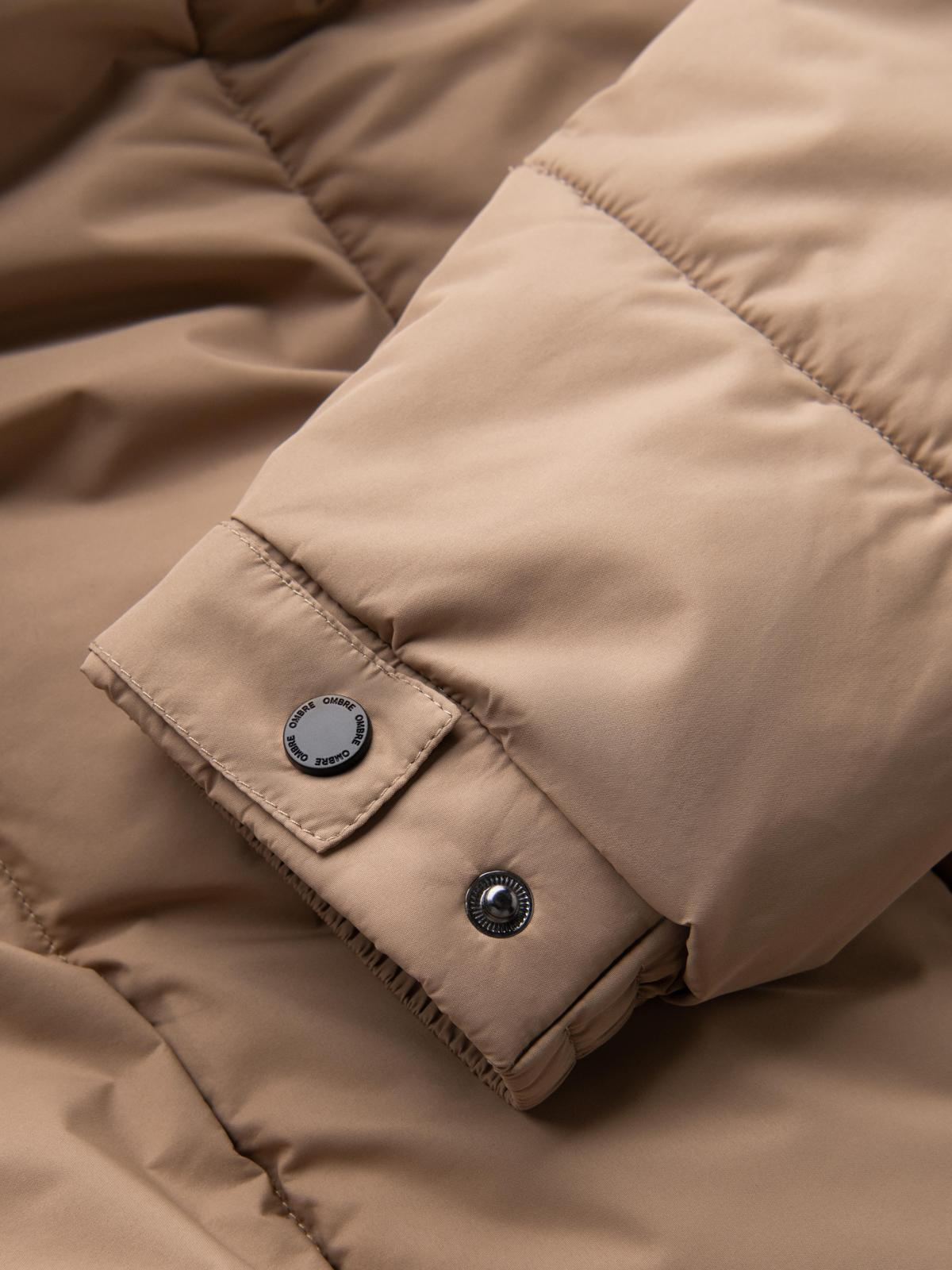 Ombre Men&#039;s quilted long jacket with detachable hood - beige