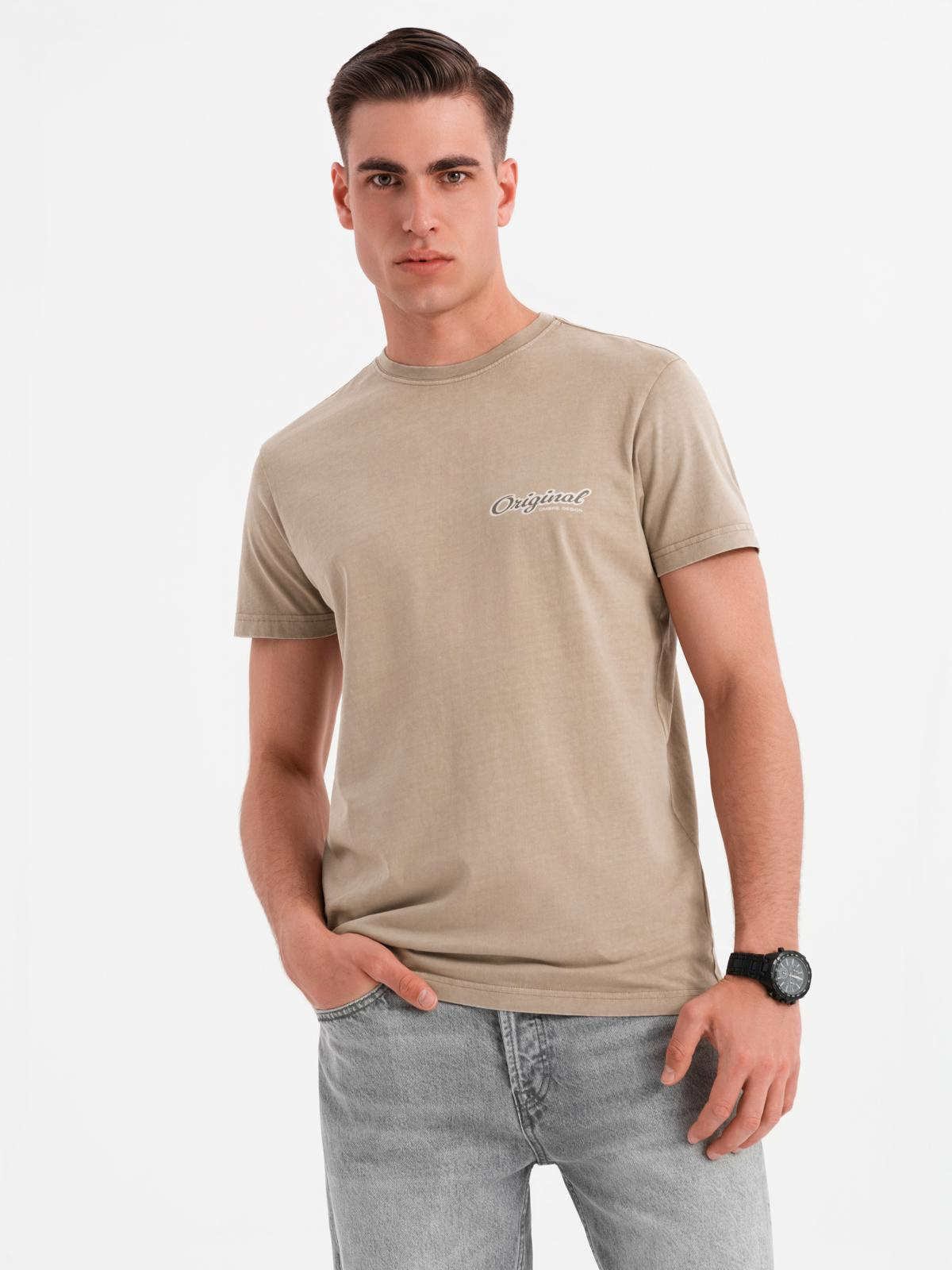 Ombre Cotton T-shirt with print on chest and back - dark beige