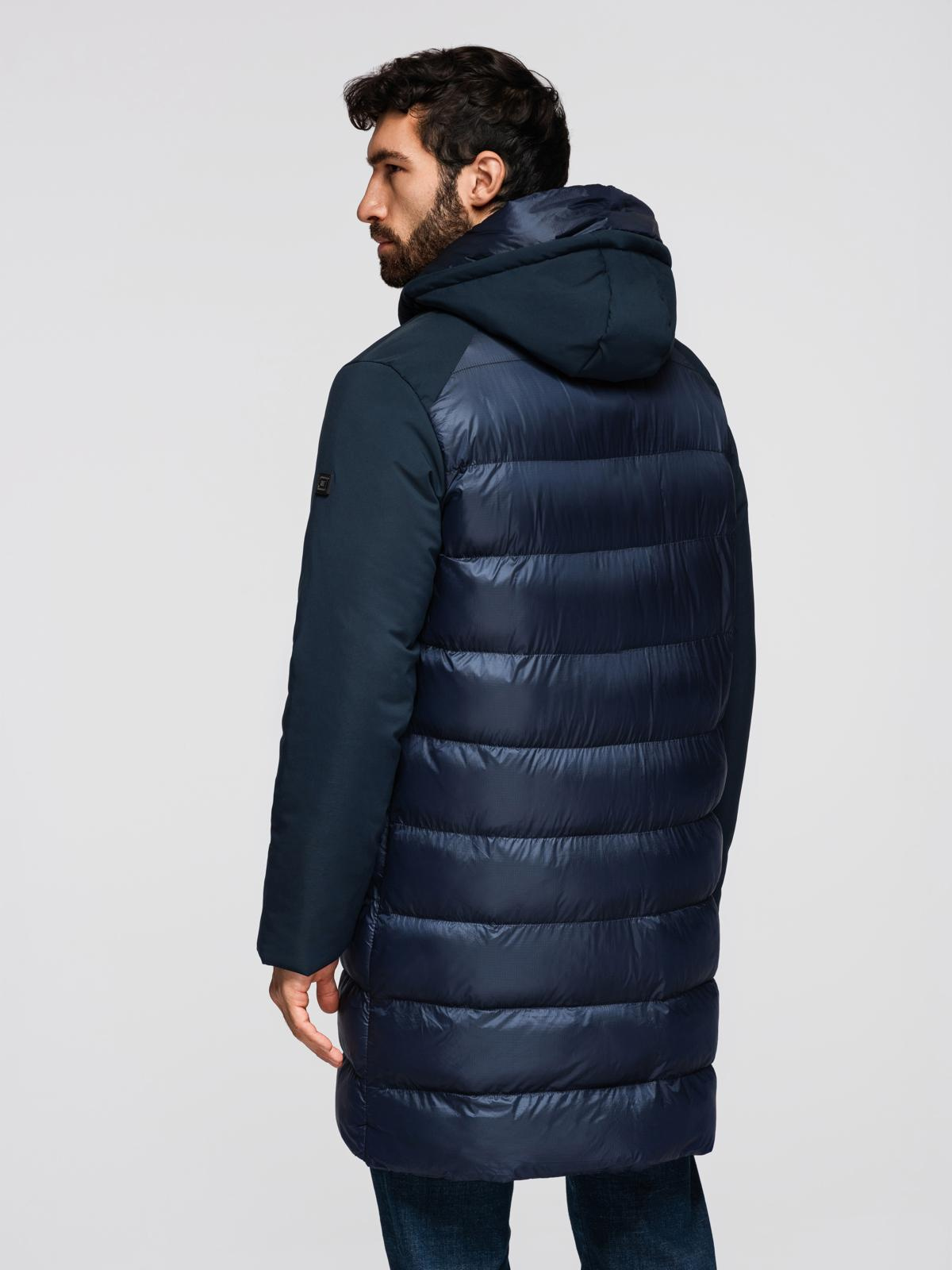 Ombre Men's quilted long jacket with large pockets - navy blue