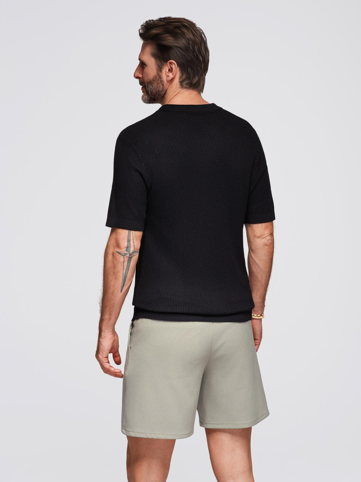 Ombre Men's buttonless polo shirt with open collar - black